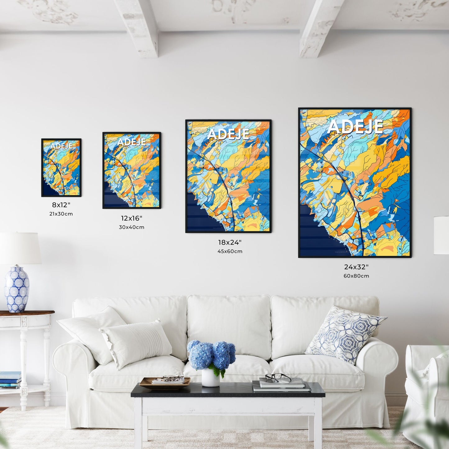 ADEJE SPAIN Vibrant Colorful Art Map Poster Blue Orange