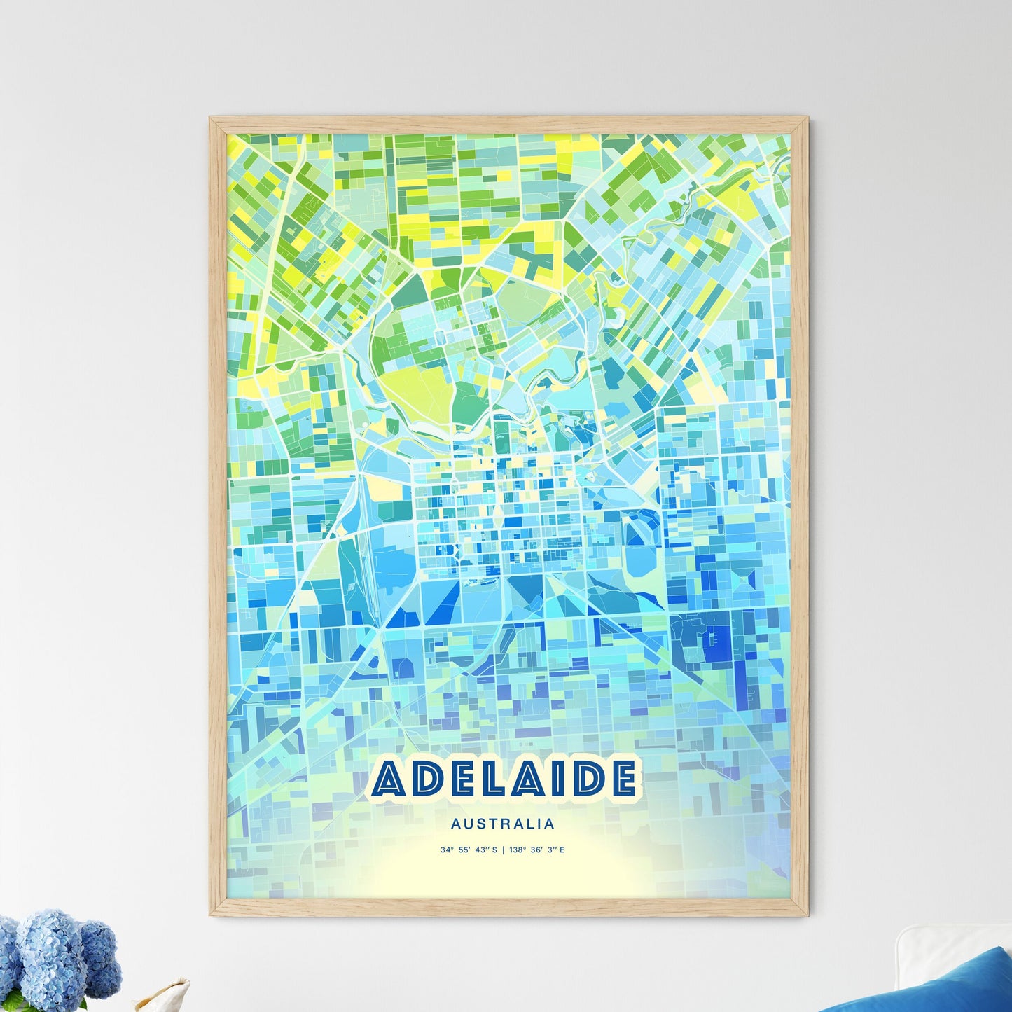 Colorful Adelaide Australia Fine Art Map Cool Blue