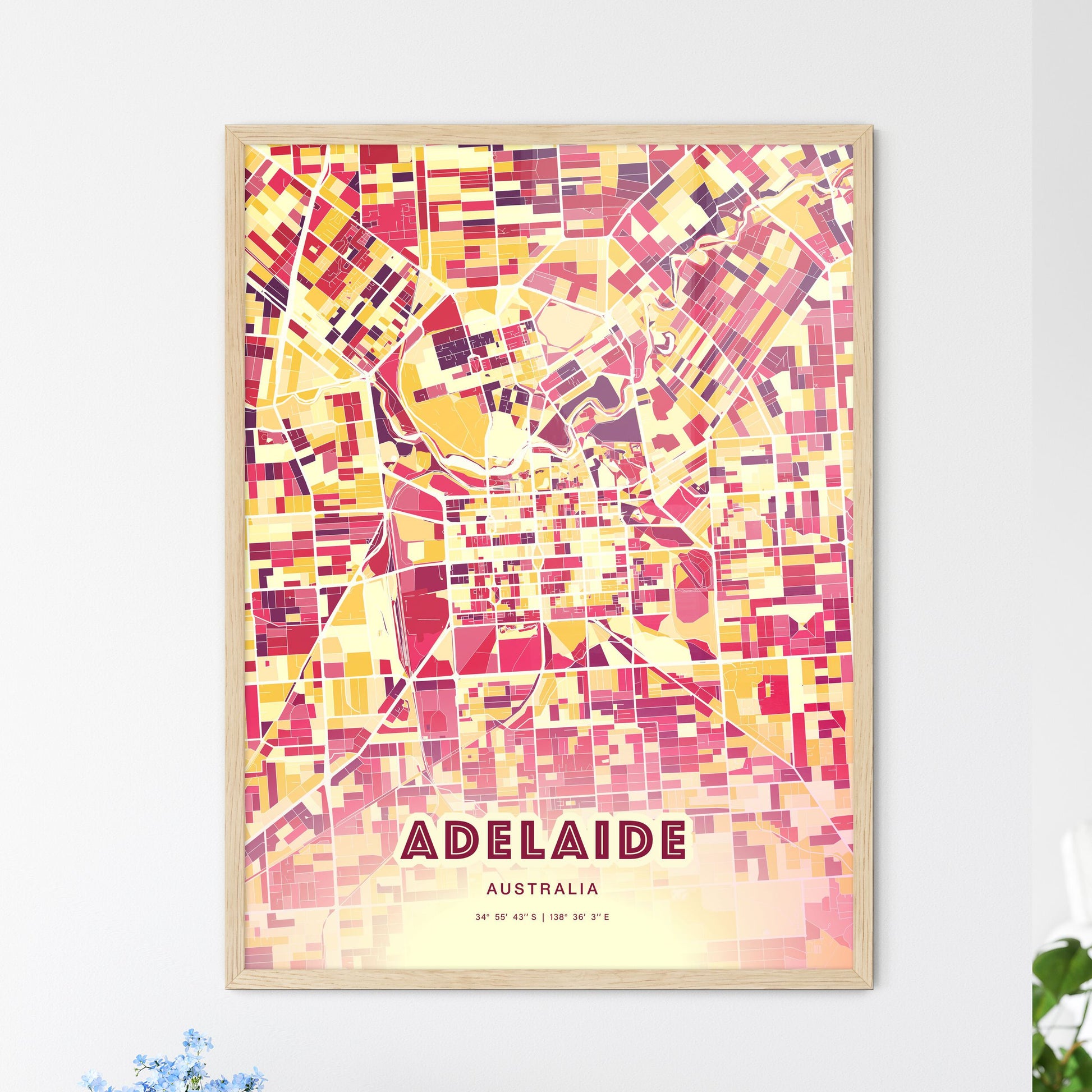 Colorful Adelaide Australia Fine Art Map Hot Red