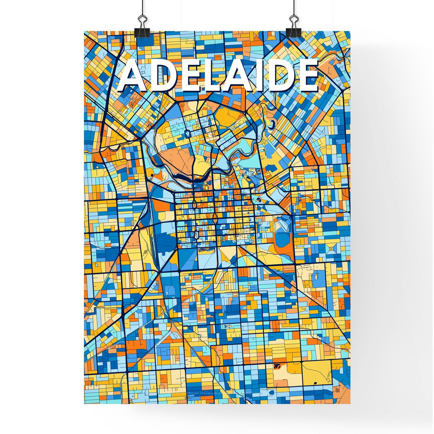 ADELAIDE AUSTRALIA Vibrant Colorful Art Map Poster Blue Orange