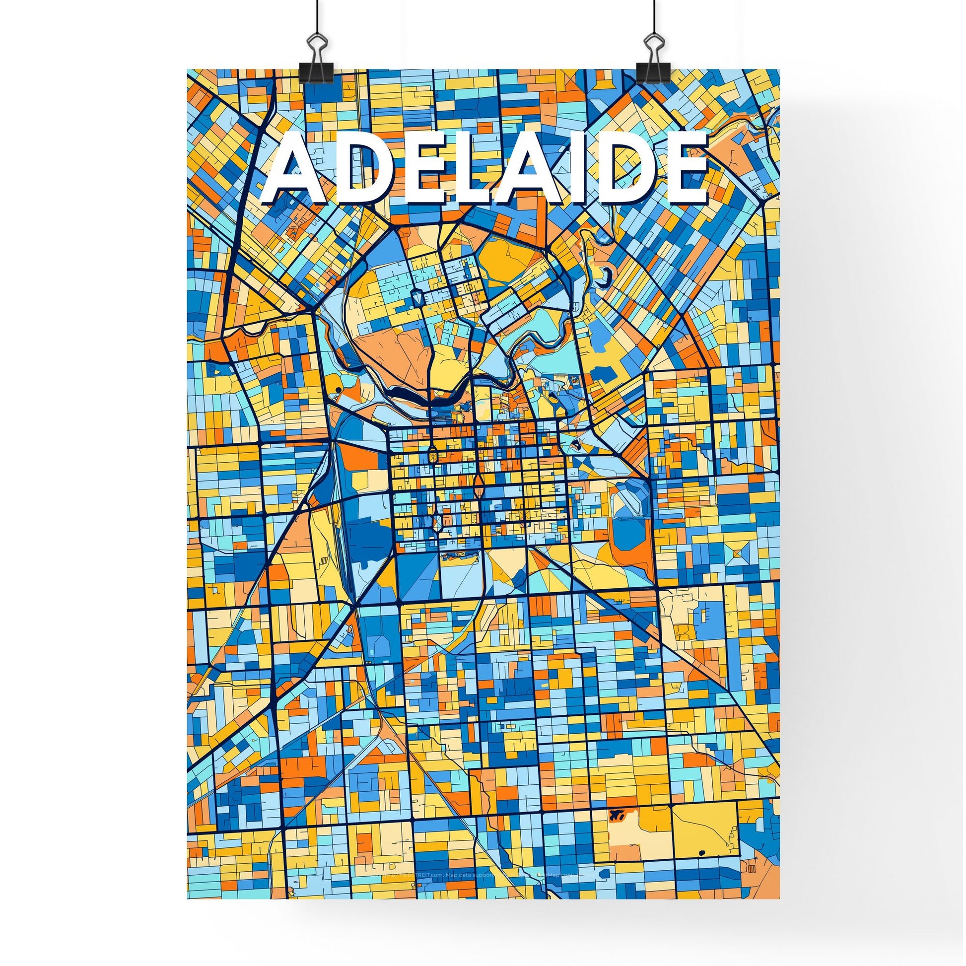 ADELAIDE AUSTRALIA Vibrant Colorful Art Map Poster Blue Orange