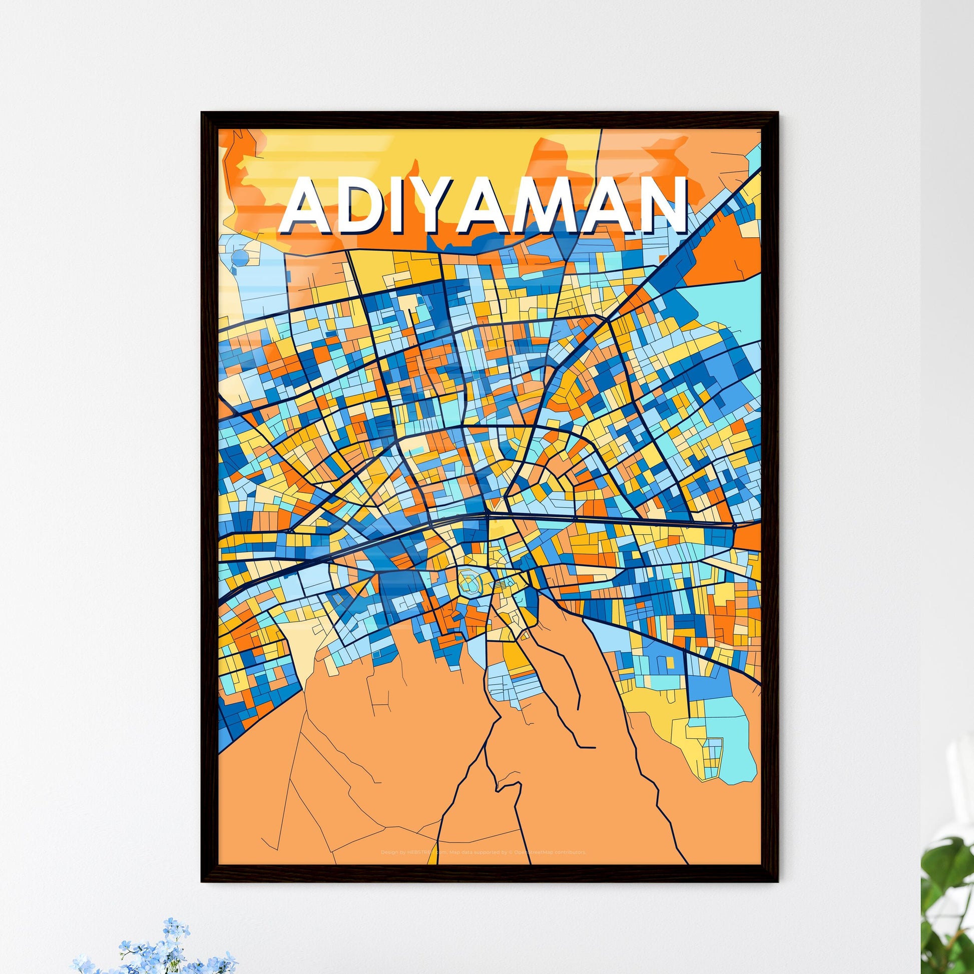 ADIYAMAN TURKEY Vibrant Colorful Art Map Poster Blue Orange