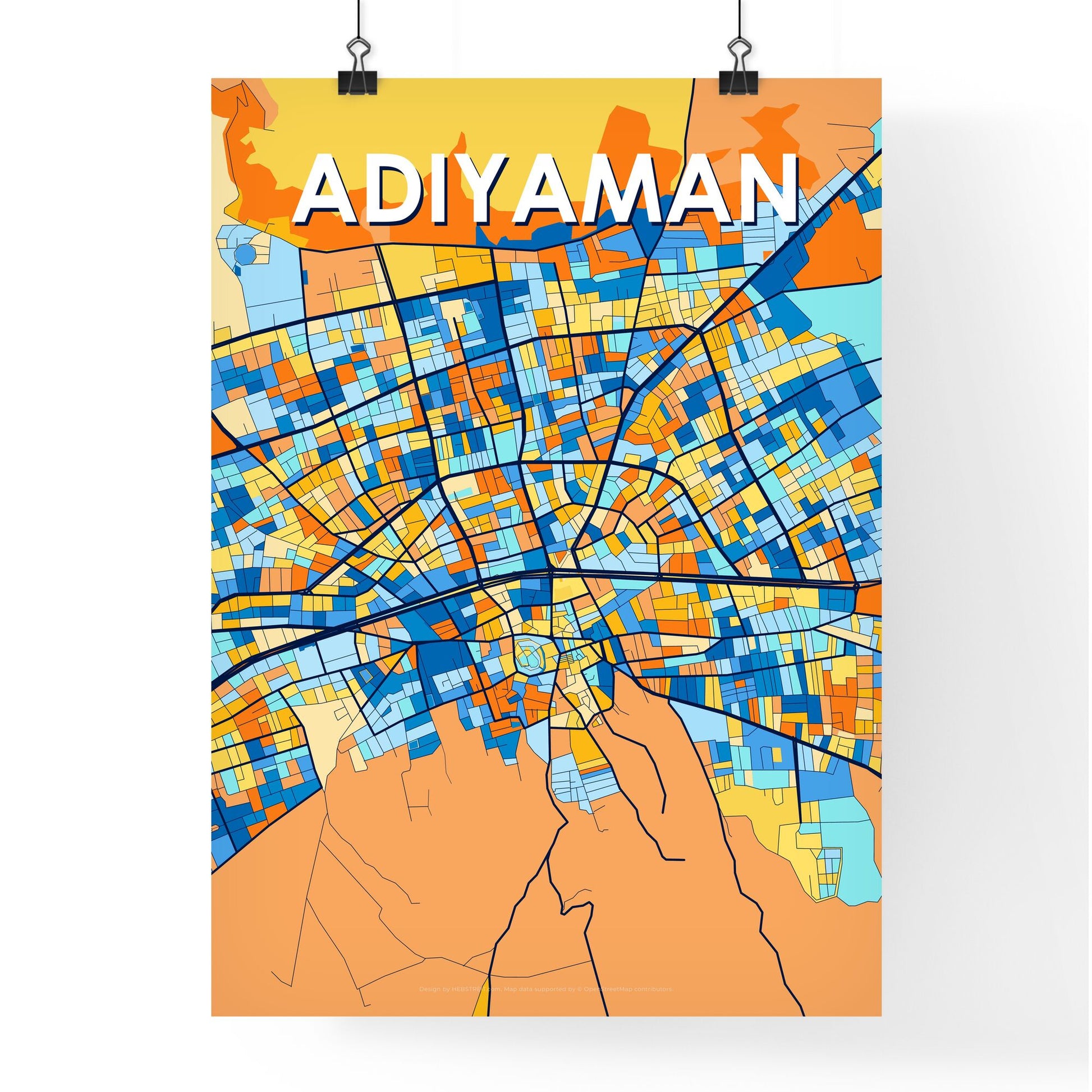 ADIYAMAN TURKEY Vibrant Colorful Art Map Poster Blue Orange