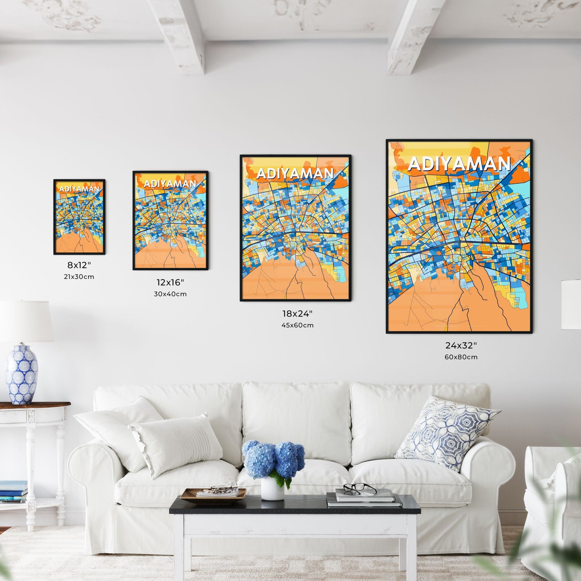 ADIYAMAN TURKEY Vibrant Colorful Art Map Poster Blue Orange