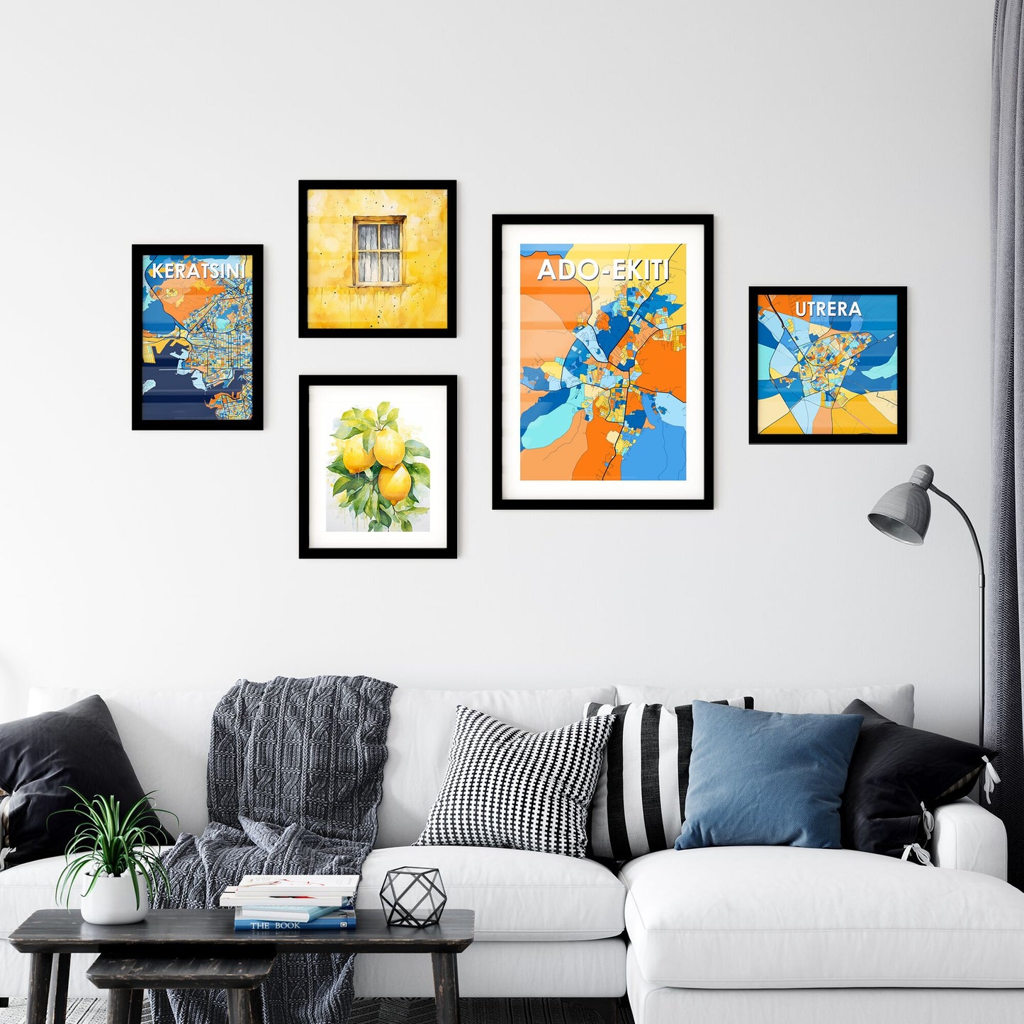 ADO-EKITI NIGERIA Vibrant Colorful Art Map Poster Blue Orange