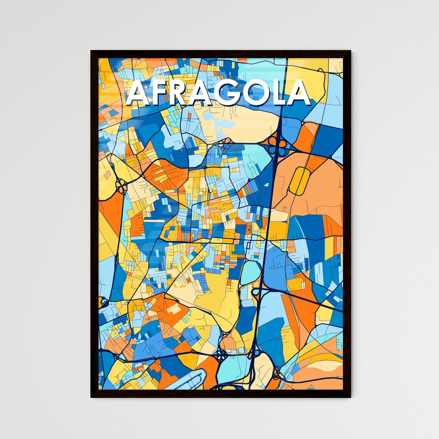 AFRAGOLA ITALY Vibrant Colorful Art Map Poster Blue Orange