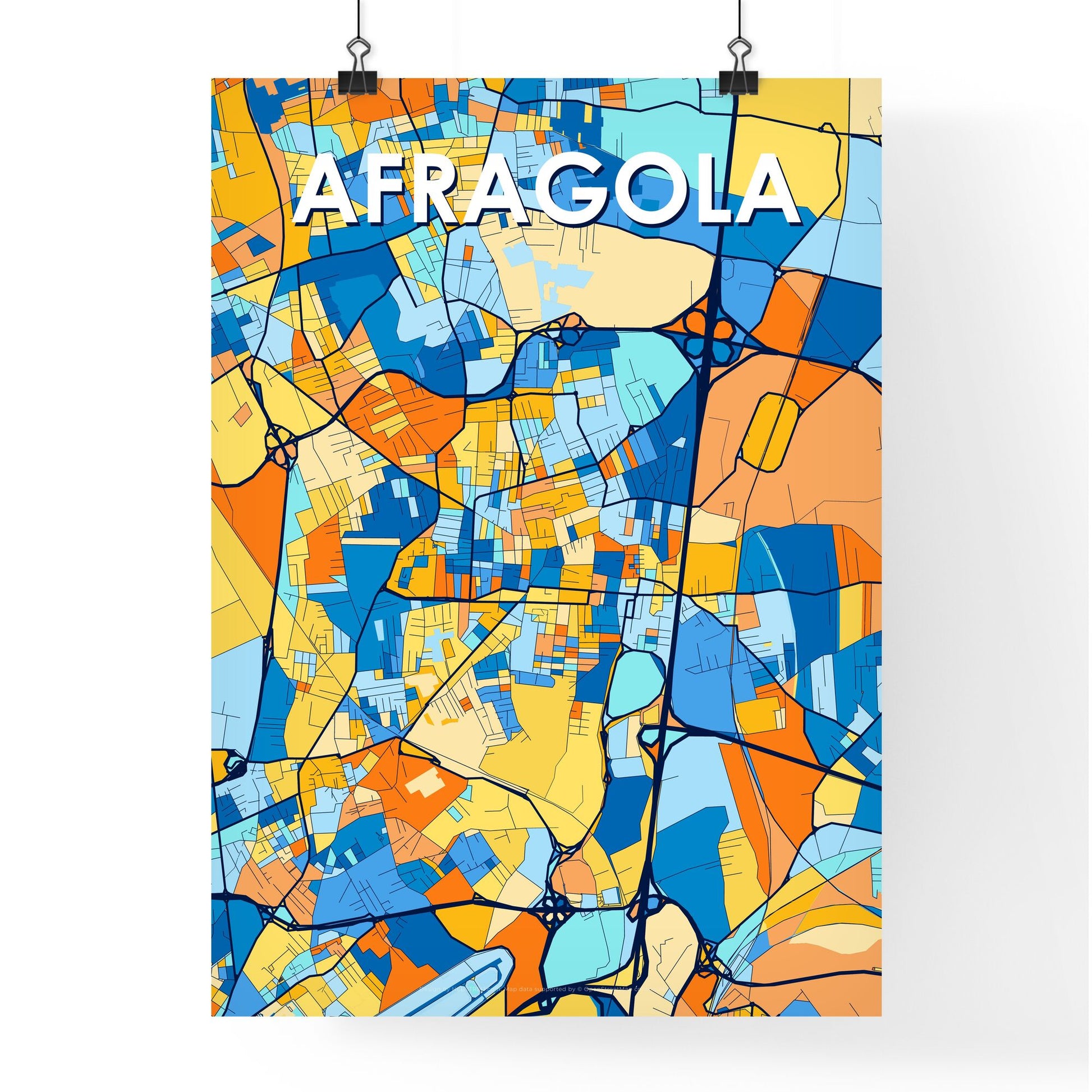 AFRAGOLA ITALY Vibrant Colorful Art Map Poster Blue Orange