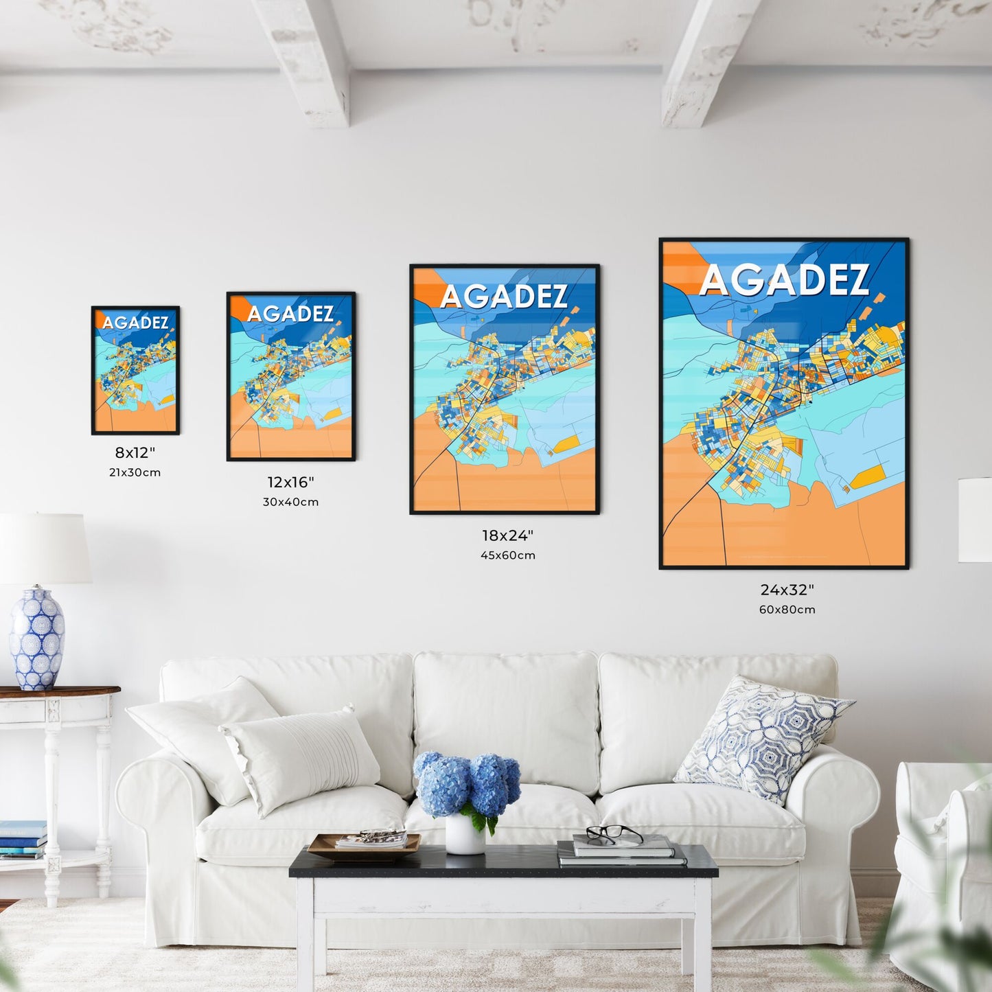 AGADEZ NIGER Vibrant Colorful Art Map Poster Blue Orange