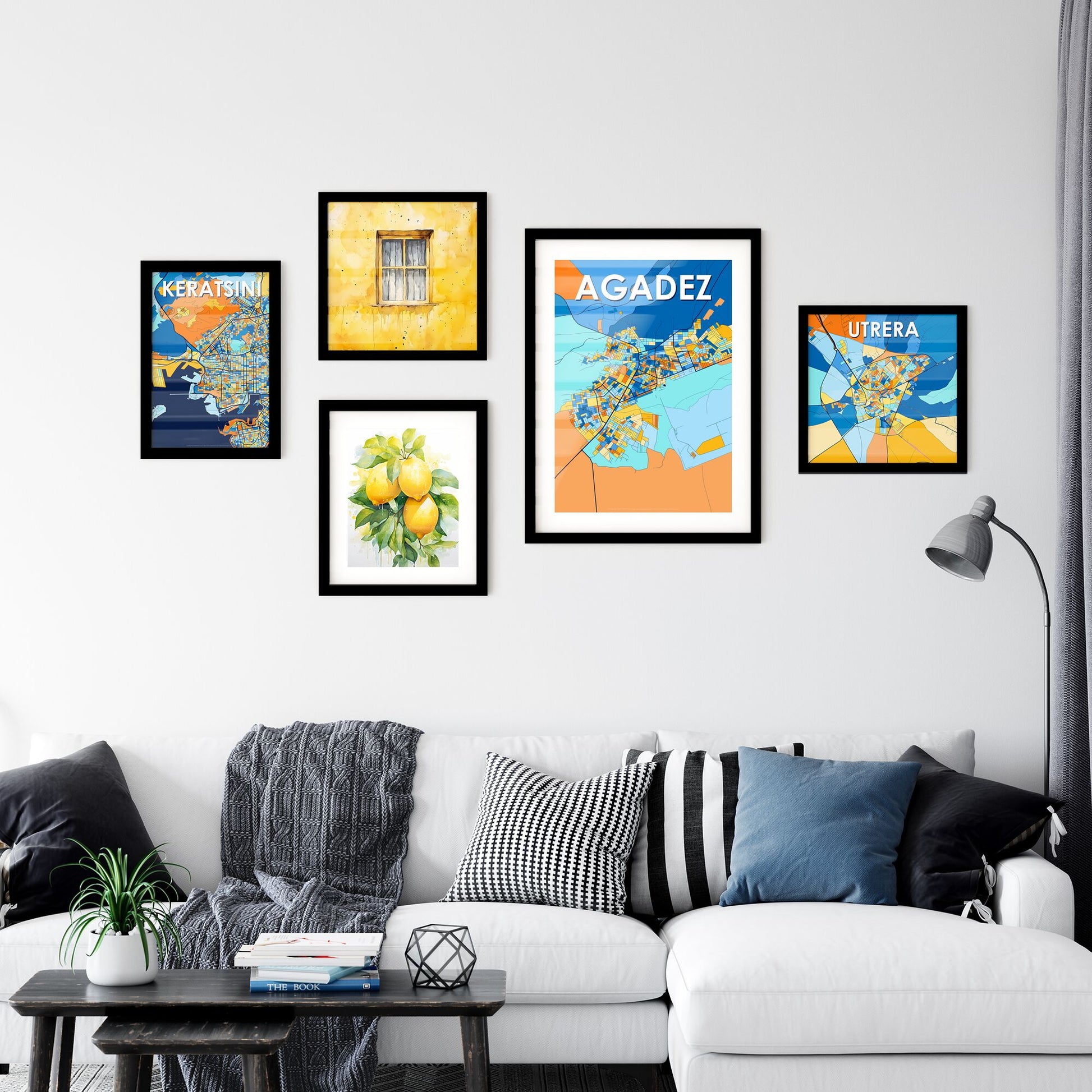 AGADEZ NIGER Vibrant Colorful Art Map Poster Blue Orange