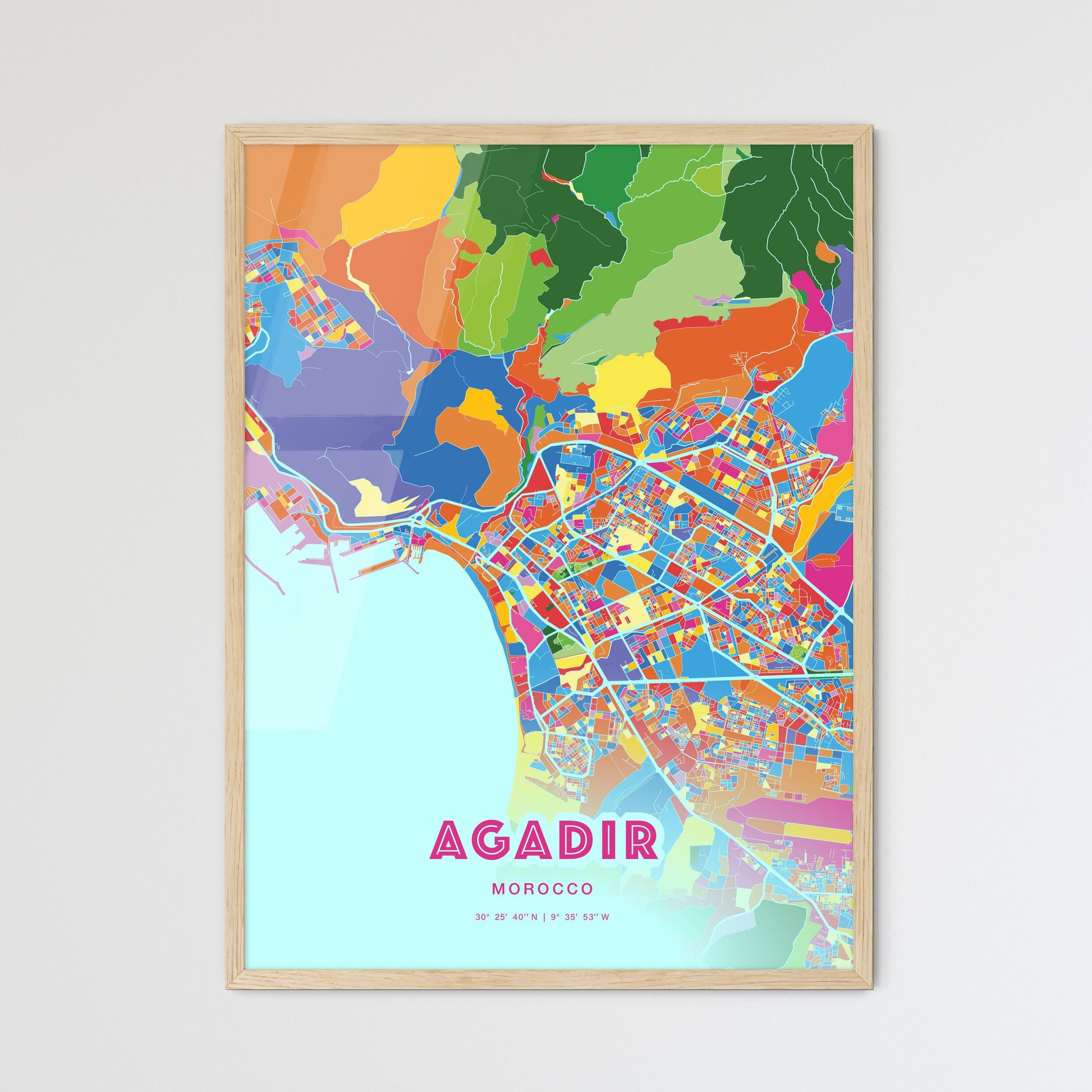 Colorful Agadir Morocco Fine Art Map Crazy Colors