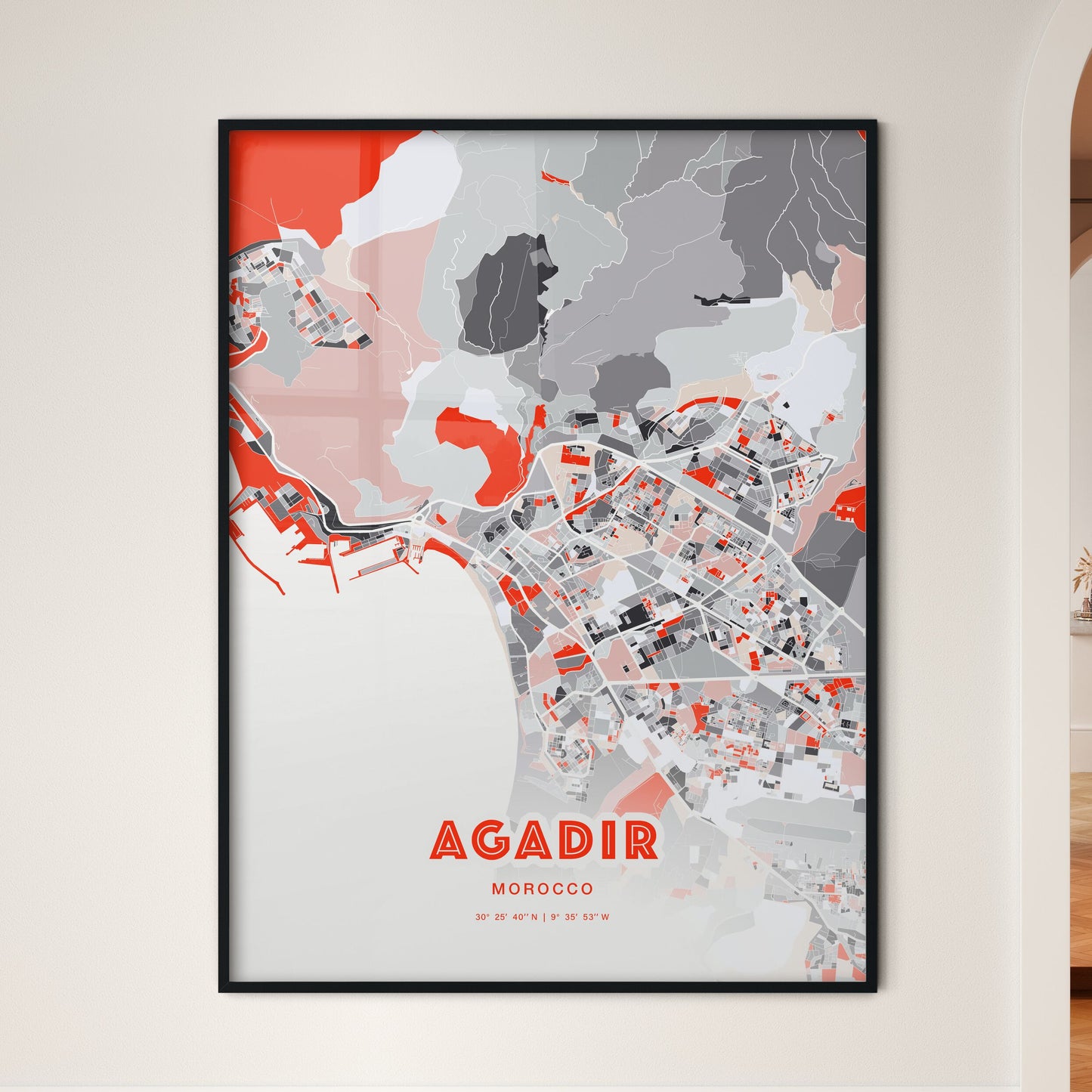 Colorful Agadir Morocco Fine Art Map Modern Expressive