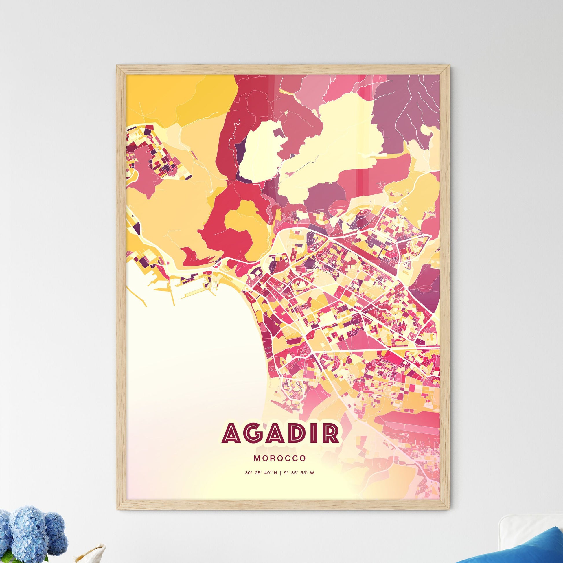 Colorful Agadir Morocco Fine Art Map Hot Red