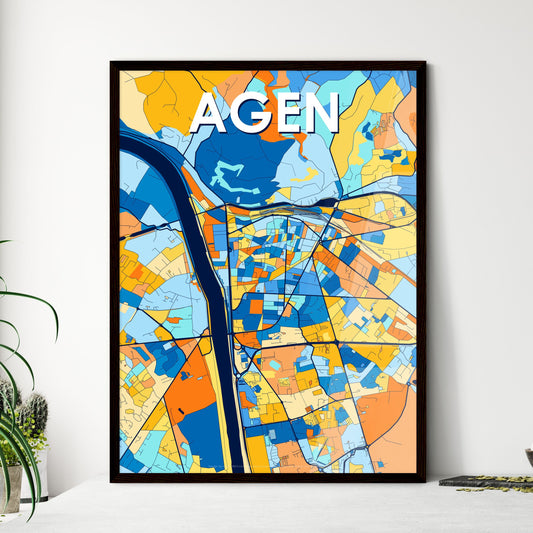 AGEN FRANCE Vibrant Colorful Art Map Poster Blue Orange