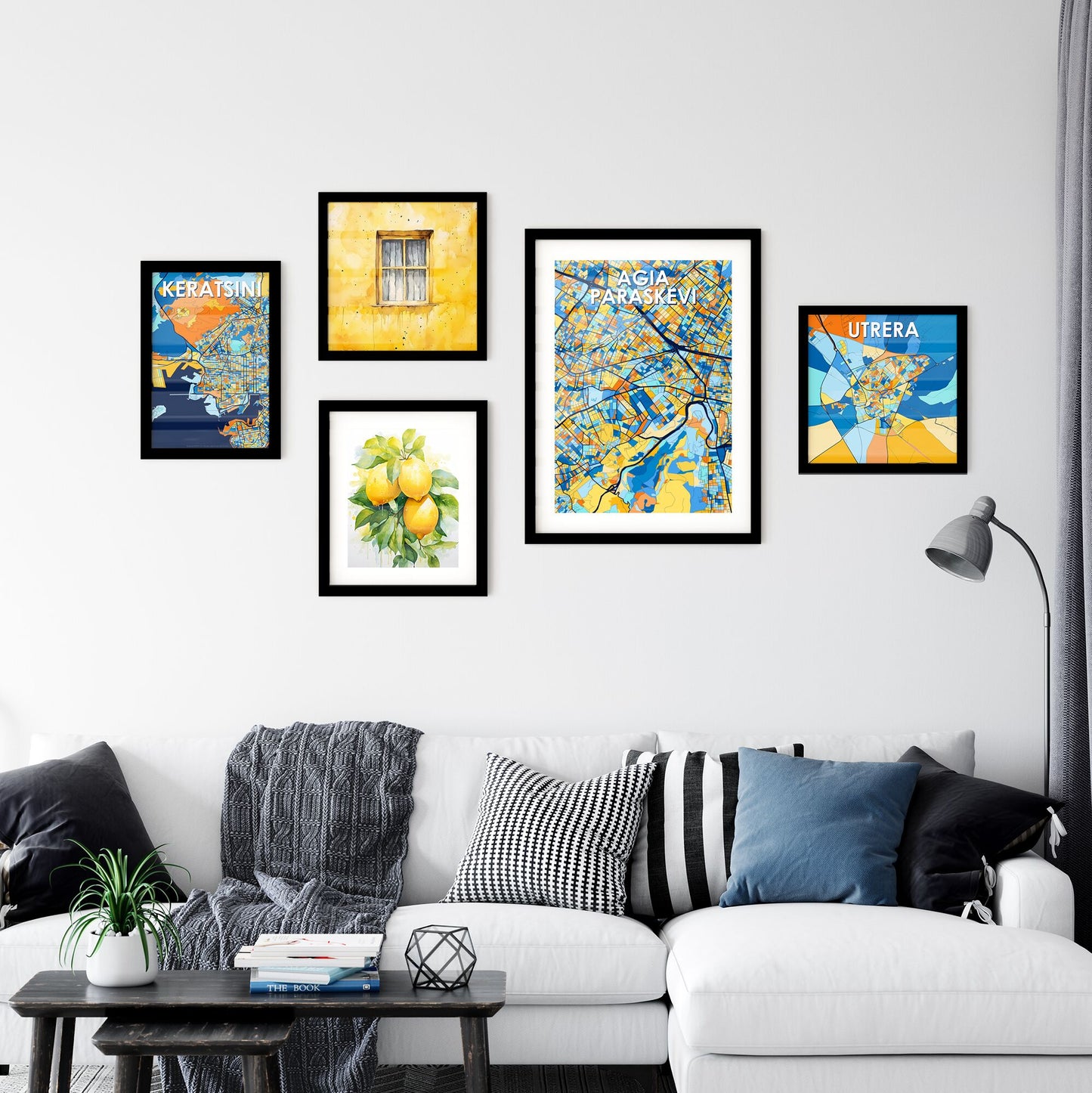 AGIA PARASKEVI GREECE Vibrant Colorful Art Map Poster Blue Orange