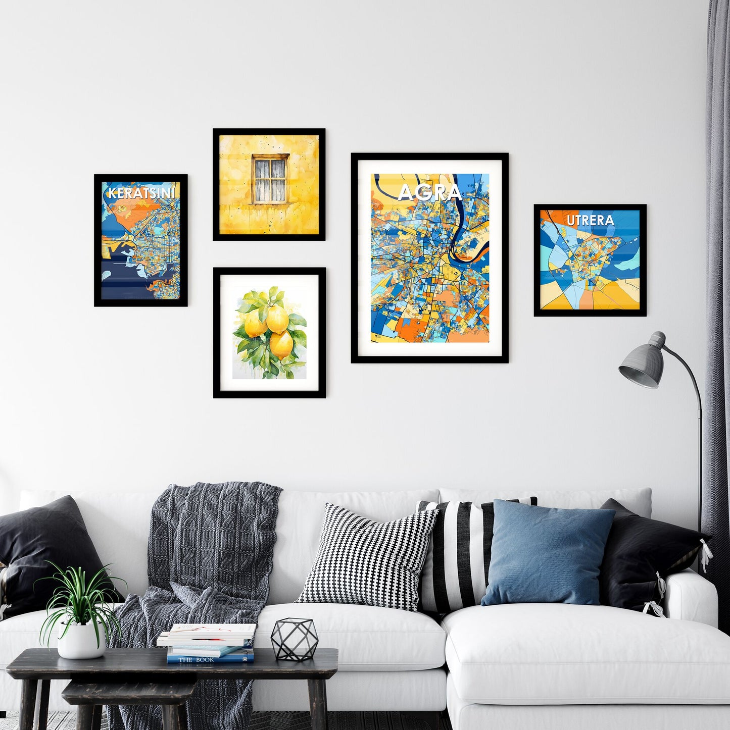 AGRA INDIA Vibrant Colorful Art Map Poster Blue Orange