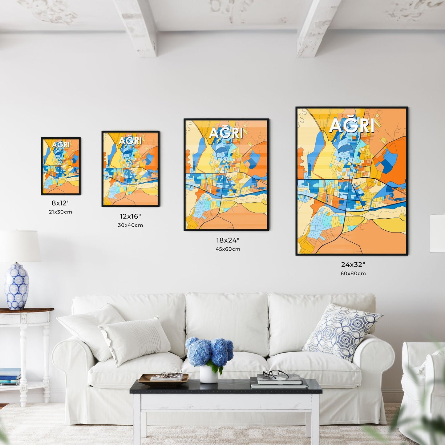 AĞRI TURKEY Vibrant Colorful Art Map Poster Blue Orange