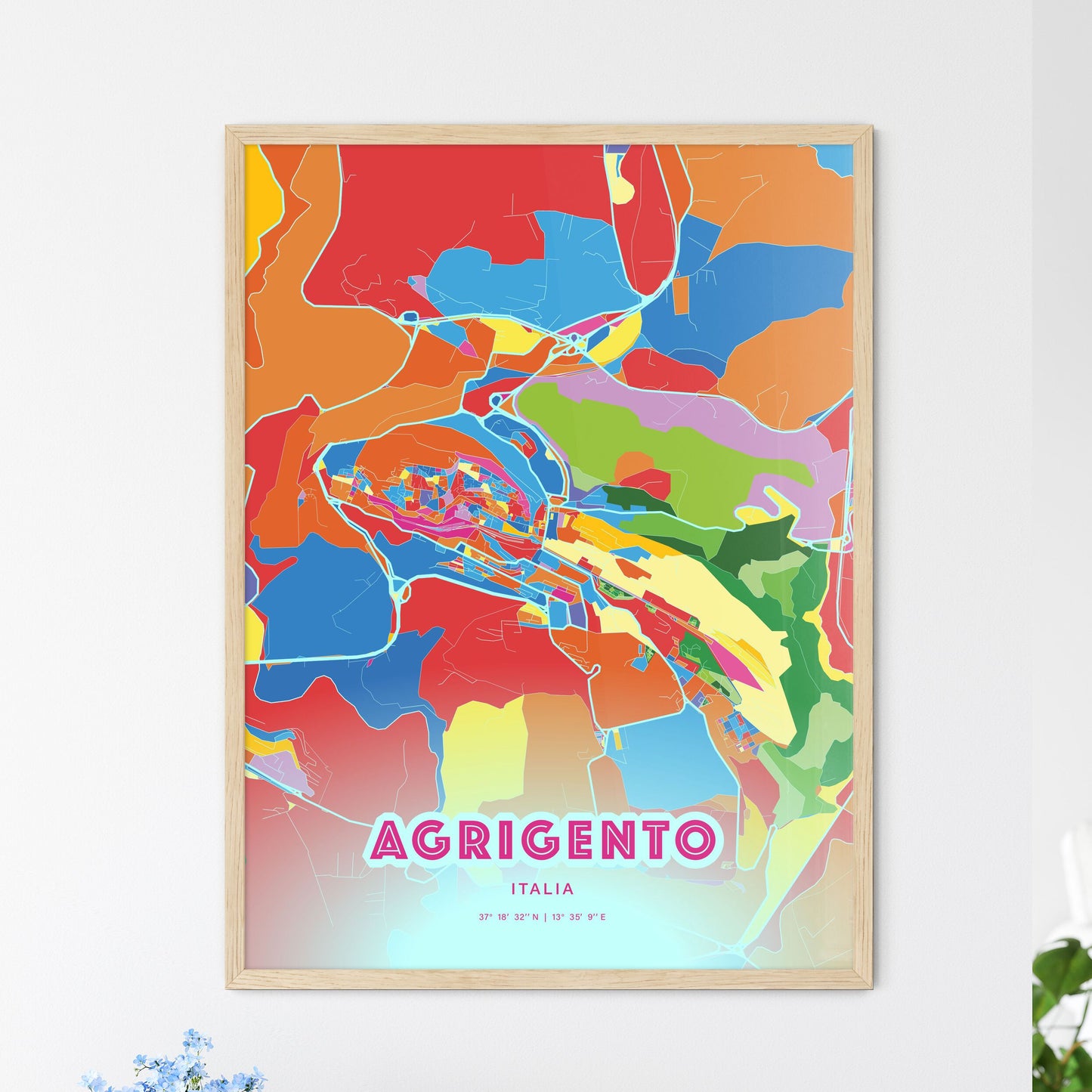Colorful Agrigento Italy Fine Art Map Crazy Colors