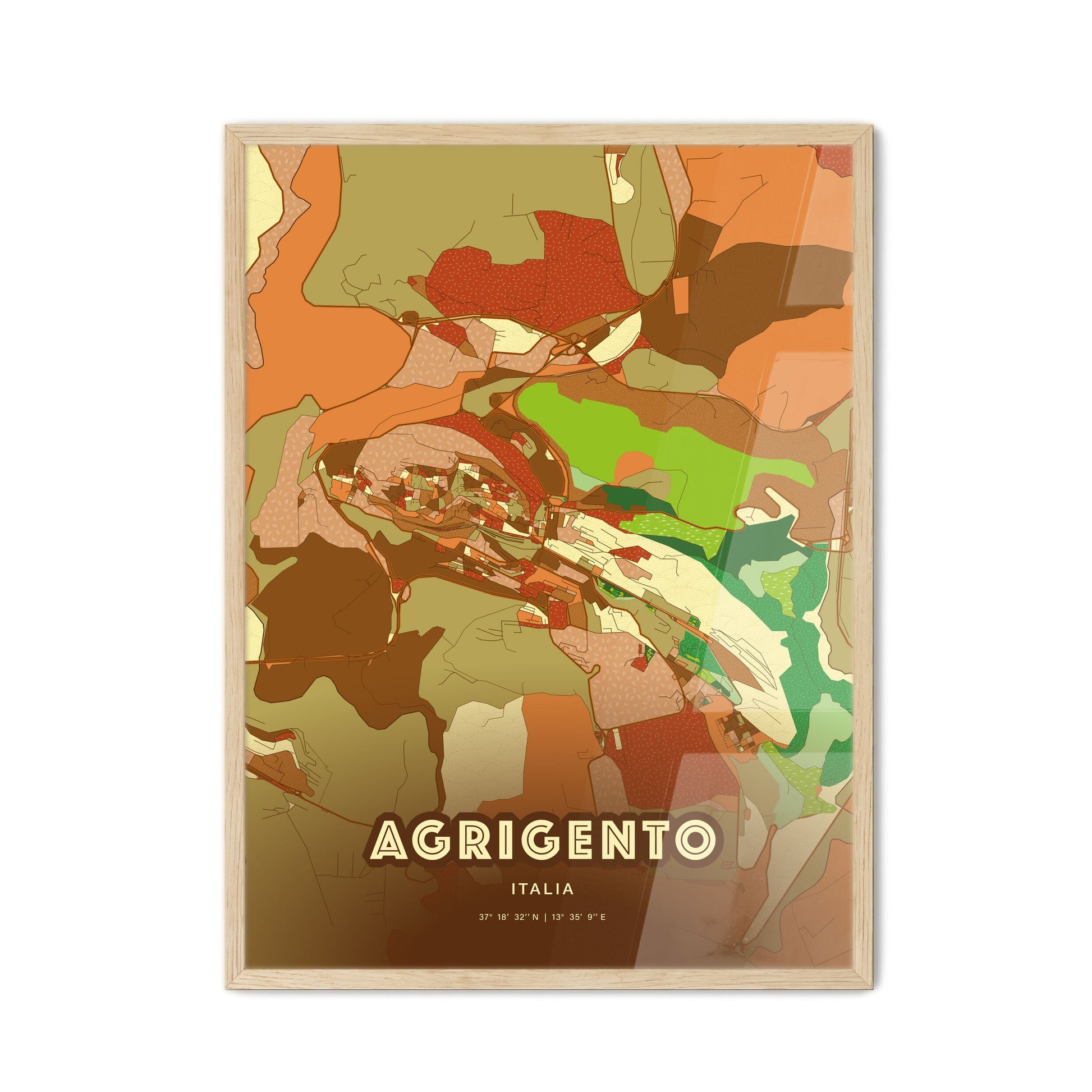 Colorful Agrigento Italy Fine Art Map Farmhouse