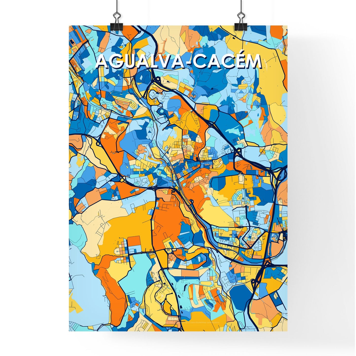 AGUALVA-CACÉM PORTUGAL Vibrant Colorful Art Map Poster Blue Orange