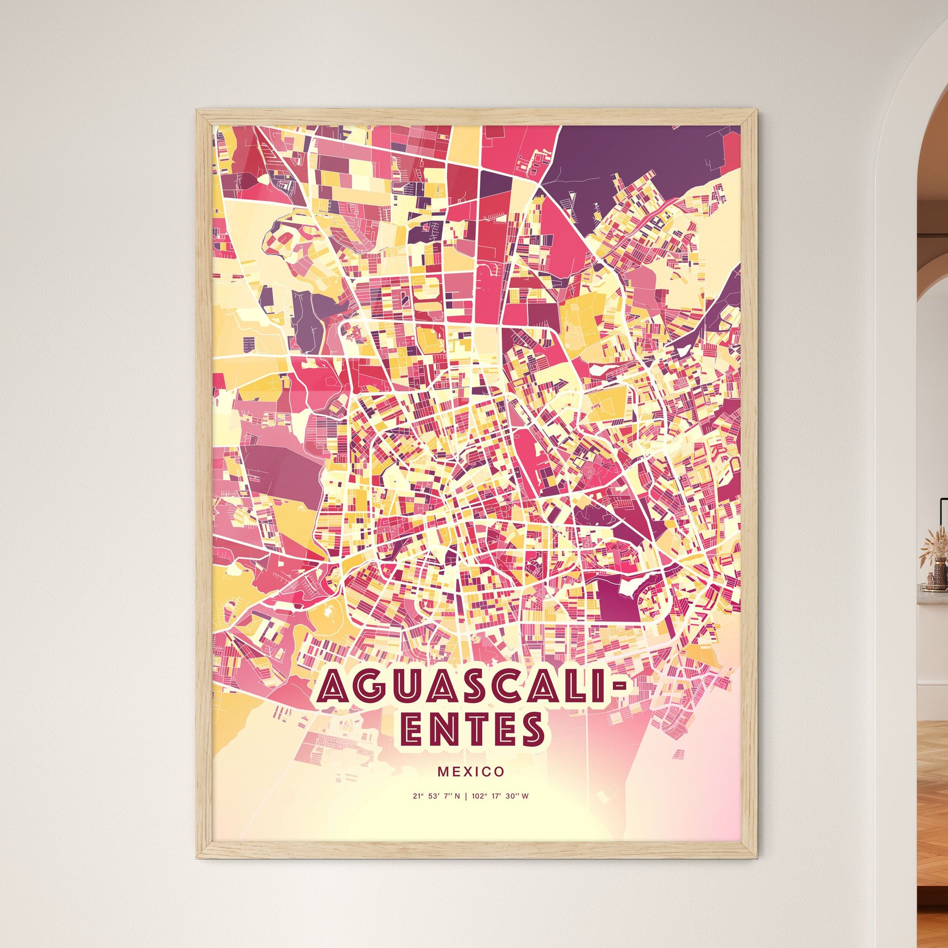 Colorful Aguascalientes Mexico Fine Art Map Hot Red
