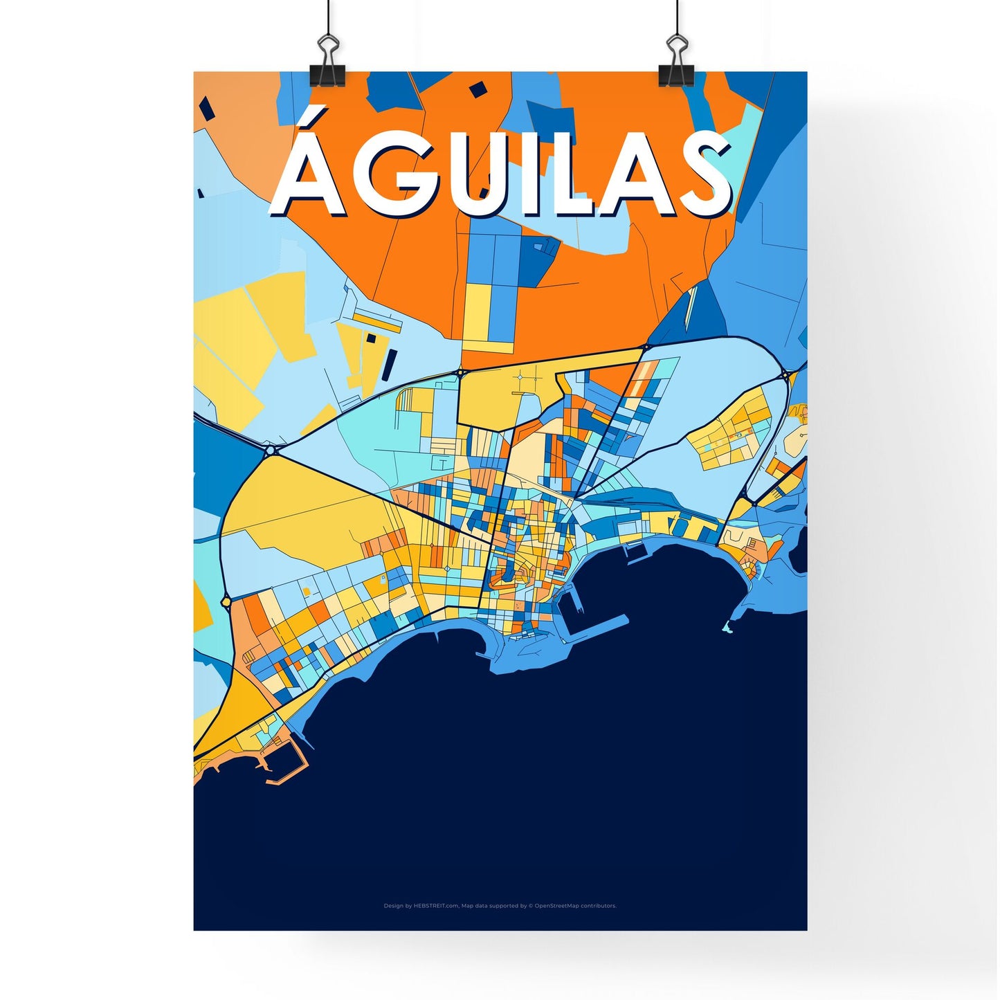 ÁGUILAS SPAIN Vibrant Colorful Art Map Poster Blue Orange