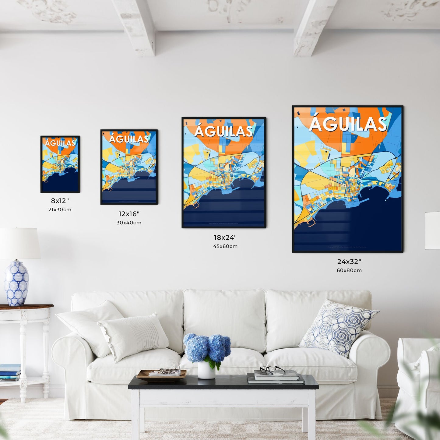 ÁGUILAS SPAIN Vibrant Colorful Art Map Poster Blue Orange