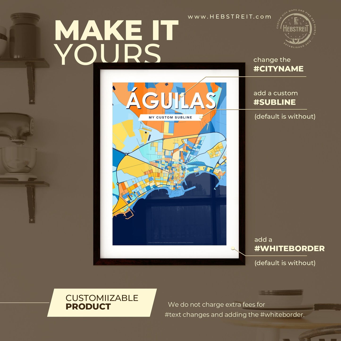 ÁGUILAS SPAIN Vibrant Colorful Art Map Poster Blue Orange