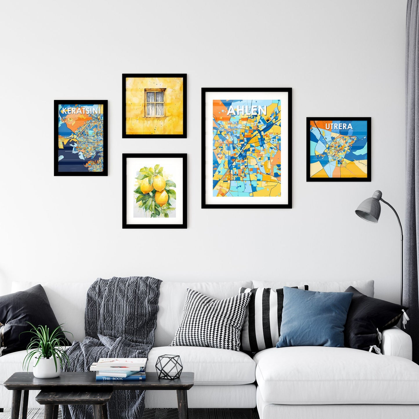 AHLEN GERMANY Vibrant Colorful Art Map Poster Blue Orange