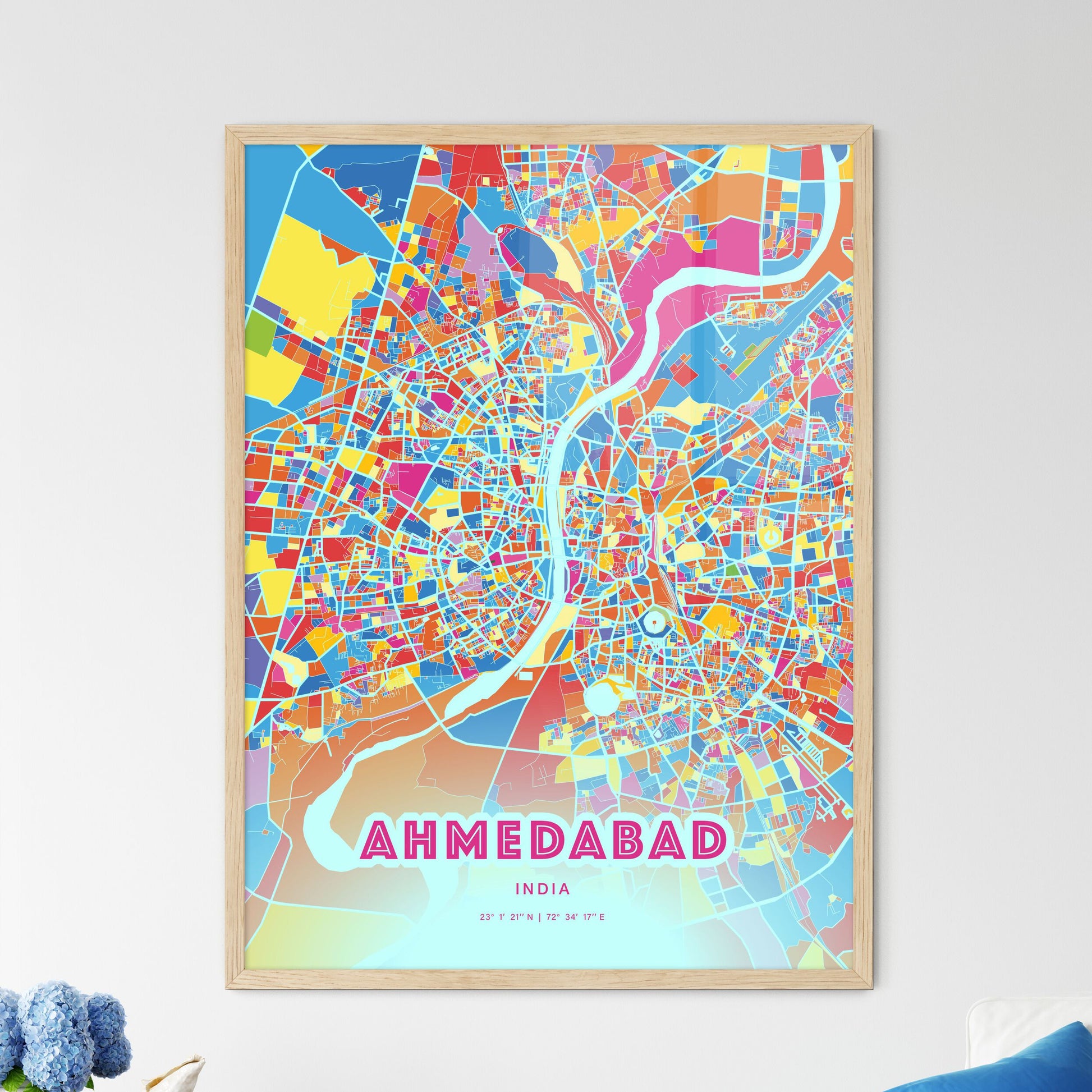 Colorful Ahmedabad India Fine Art Map Crazy Colors