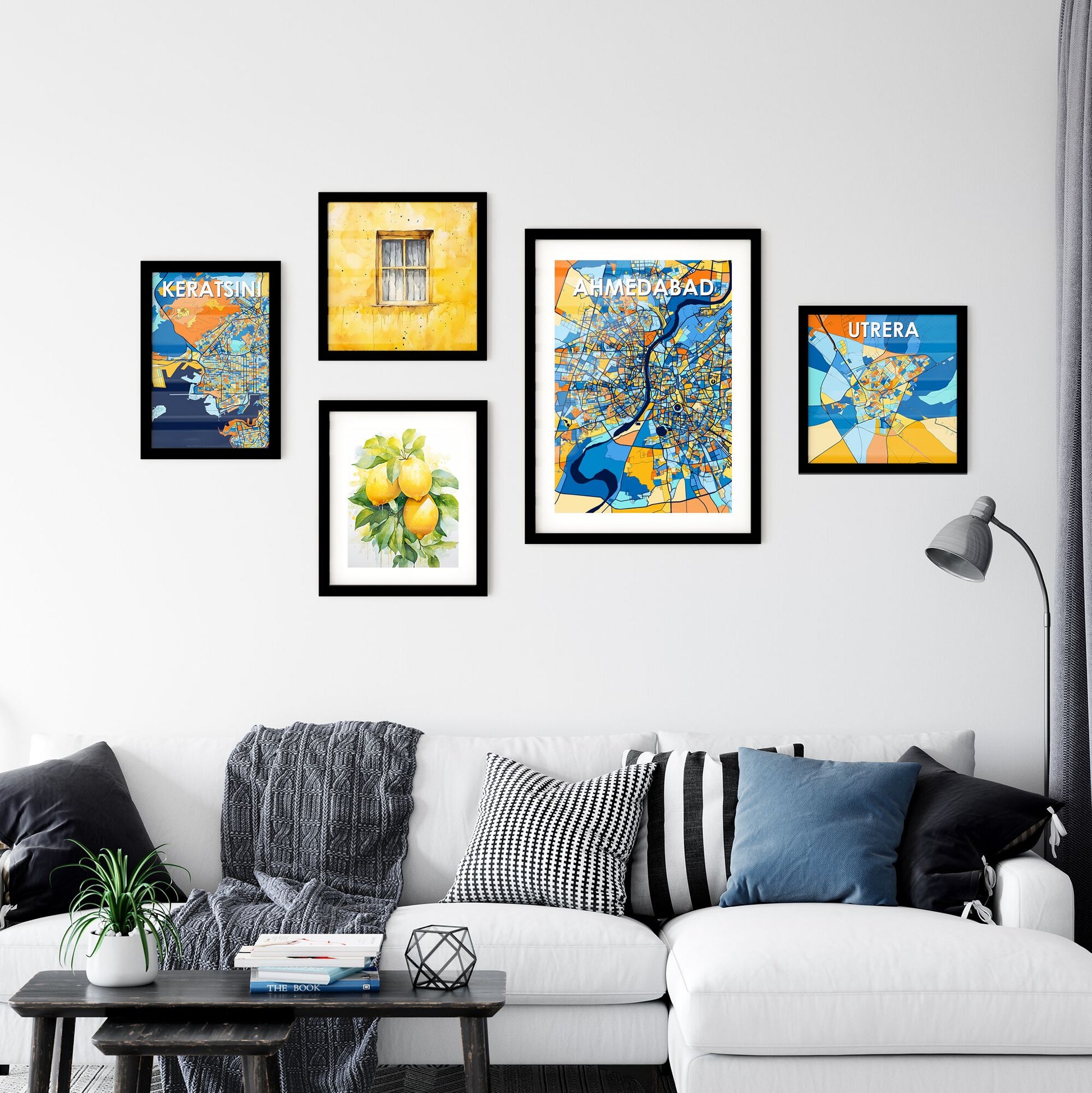 AHMEDABAD INDIA Vibrant Colorful Art Map Poster Blue Orange