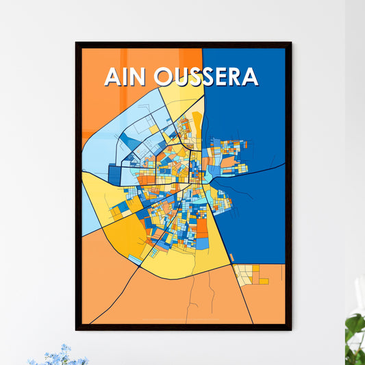 AIN OUSSERA ALGERIA Vibrant Colorful Art Map Poster Blue Orange