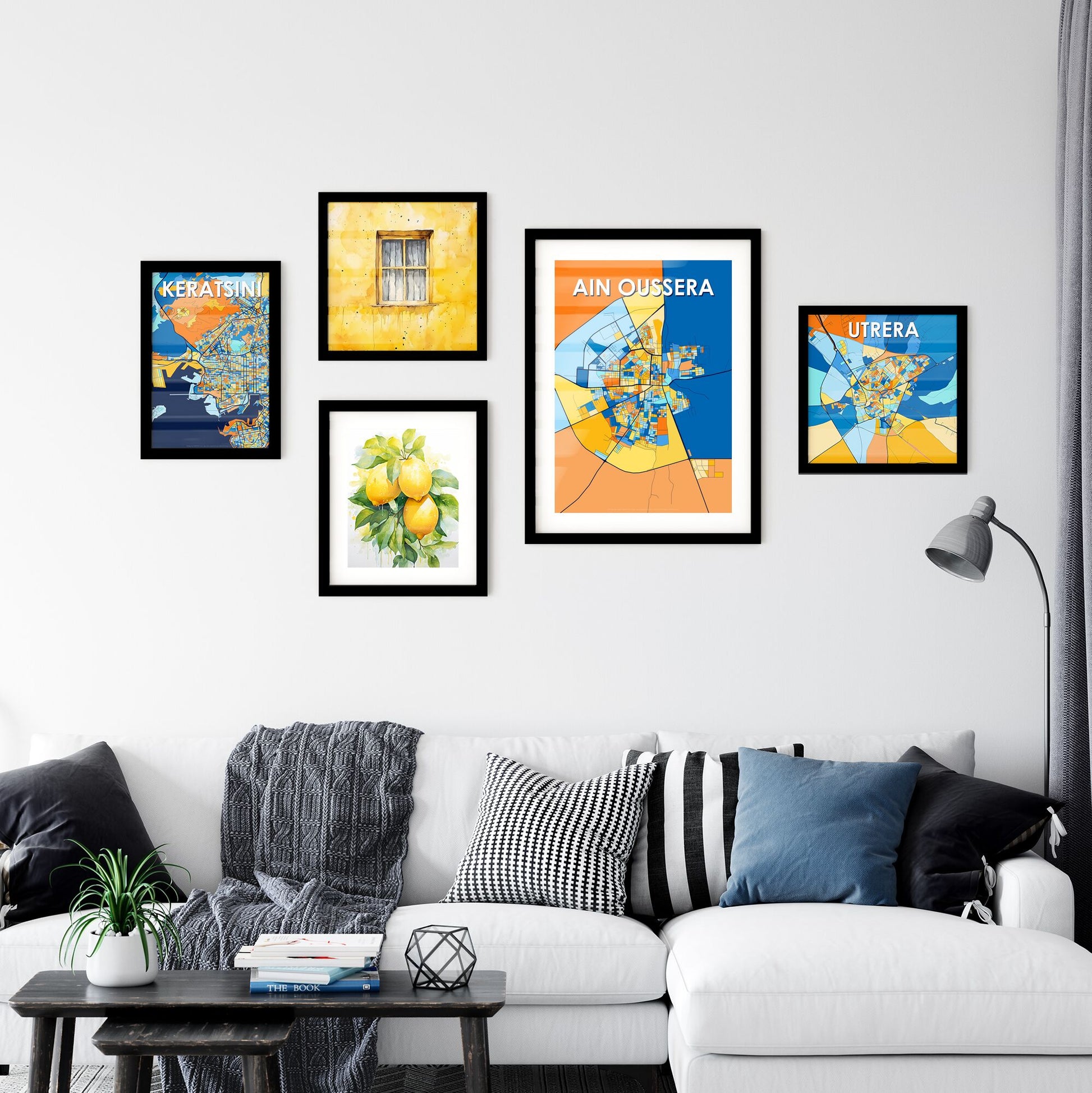 AIN OUSSERA ALGERIA Vibrant Colorful Art Map Poster Blue Orange