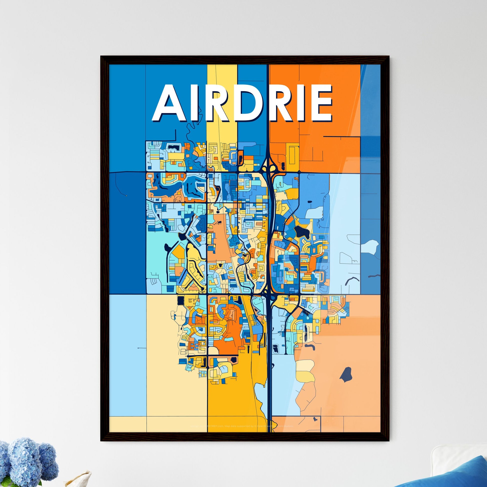 AIRDRIE CANADA Vibrant Colorful Art Map Poster Blue Orange