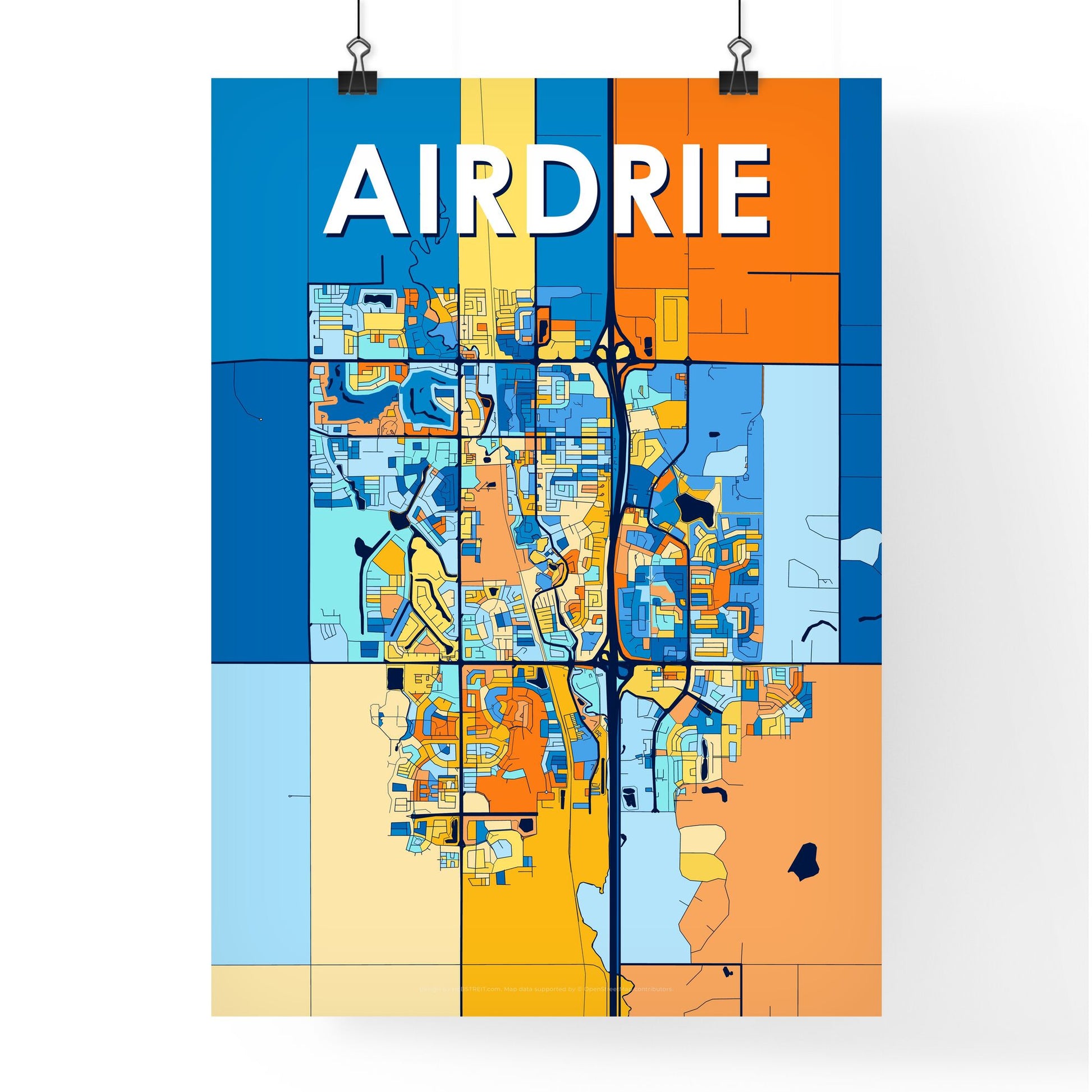 AIRDRIE CANADA Vibrant Colorful Art Map Poster Blue Orange