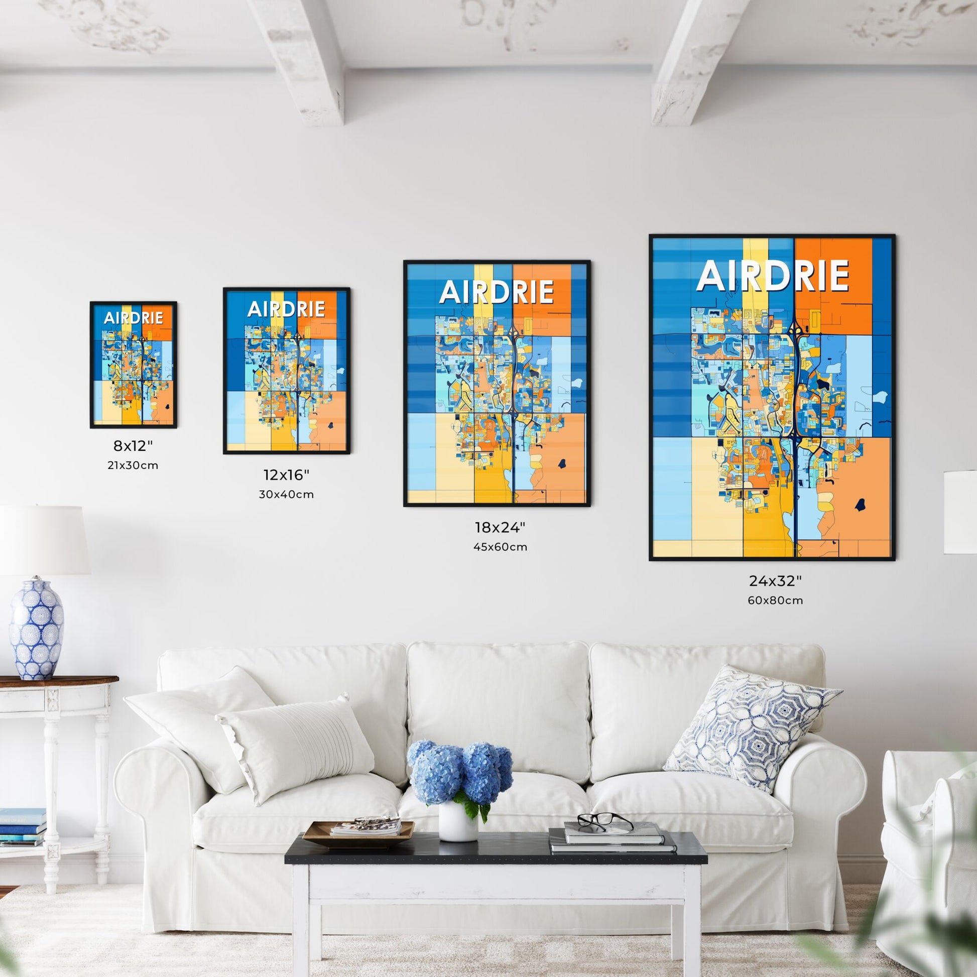 AIRDRIE CANADA Vibrant Colorful Art Map Poster Blue Orange