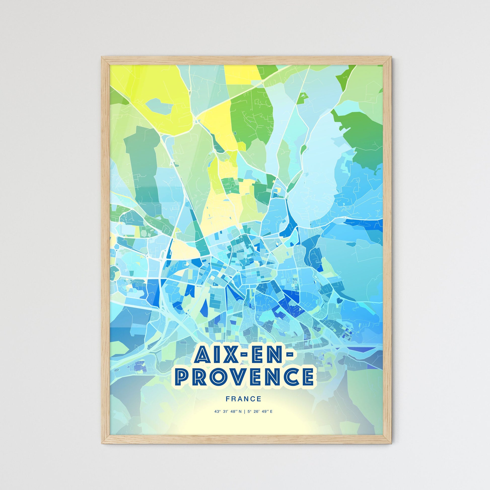 Colorful Aix-En-Provence France Fine Art Map Cool Blue