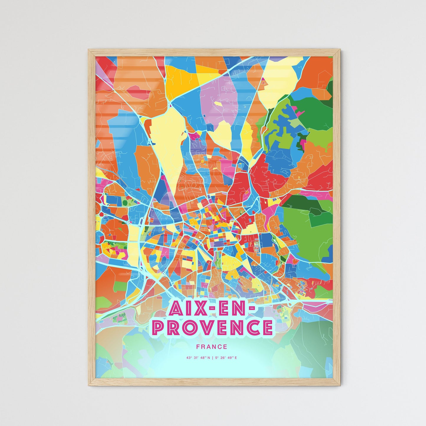 Colorful Aix-En-Provence France Fine Art Map Crazy Colors