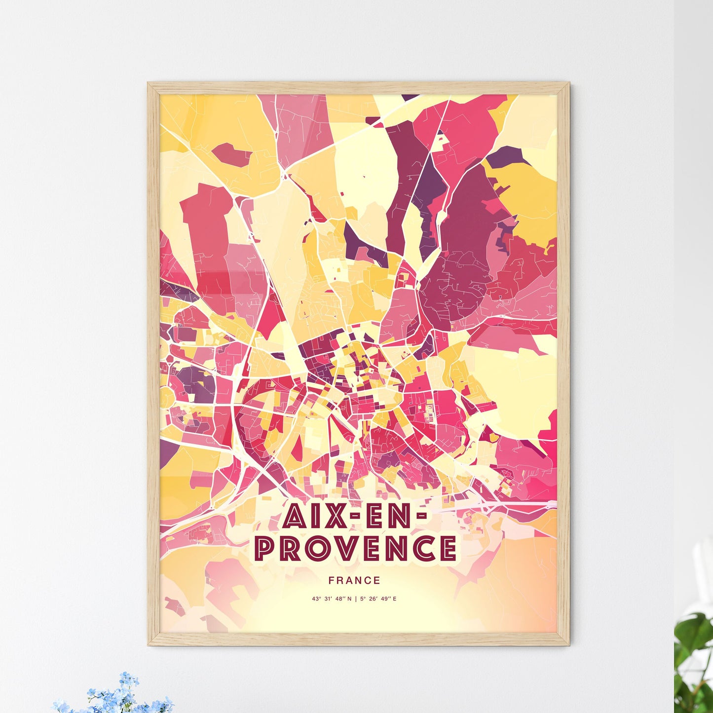 Colorful Aix-En-Provence France Fine Art Map Hot Red