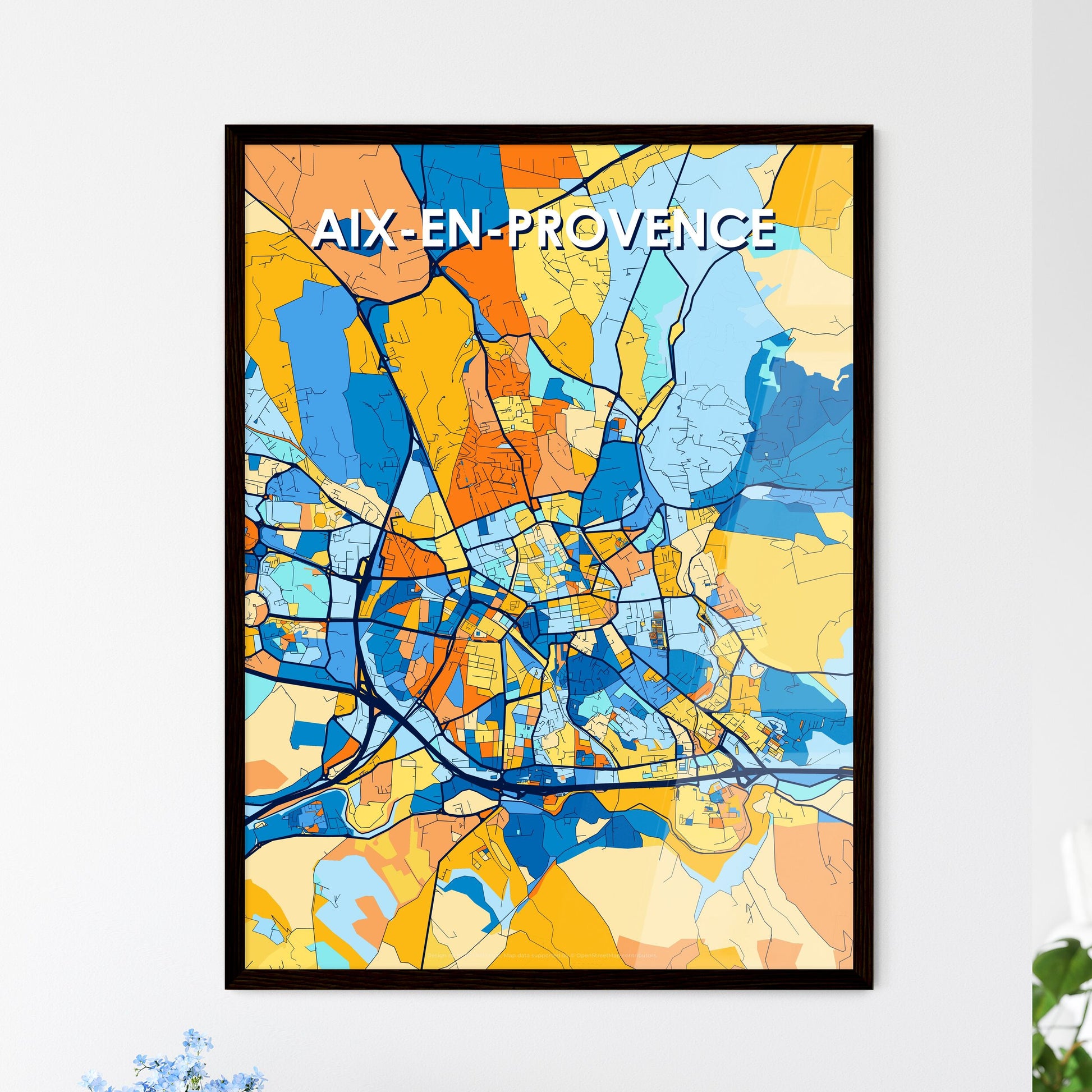 AIX-EN-PROVENCE FRANCE Vibrant Colorful Art Map Poster Blue Orange