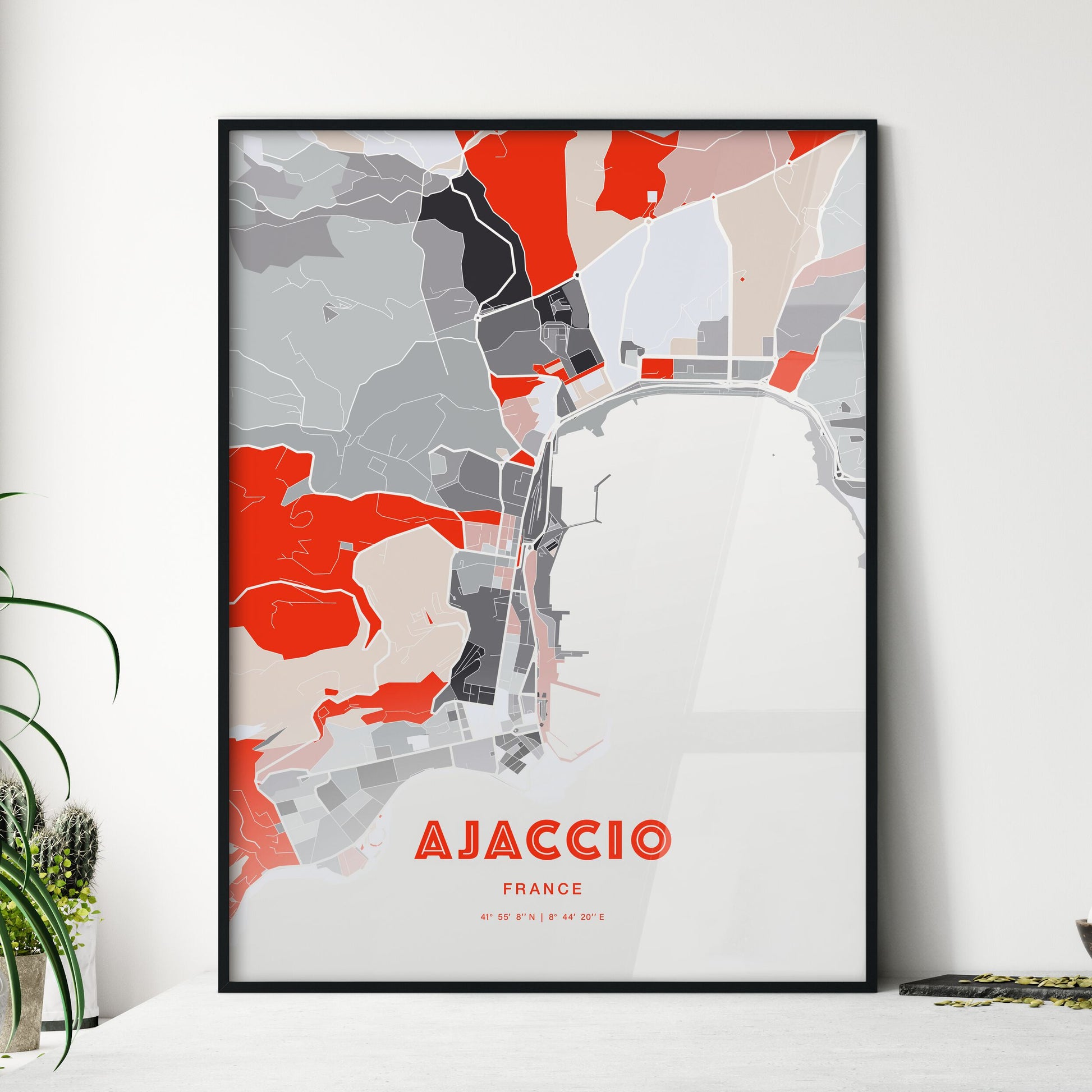 Colorful Ajaccio France Fine Art Map Modern Expressive