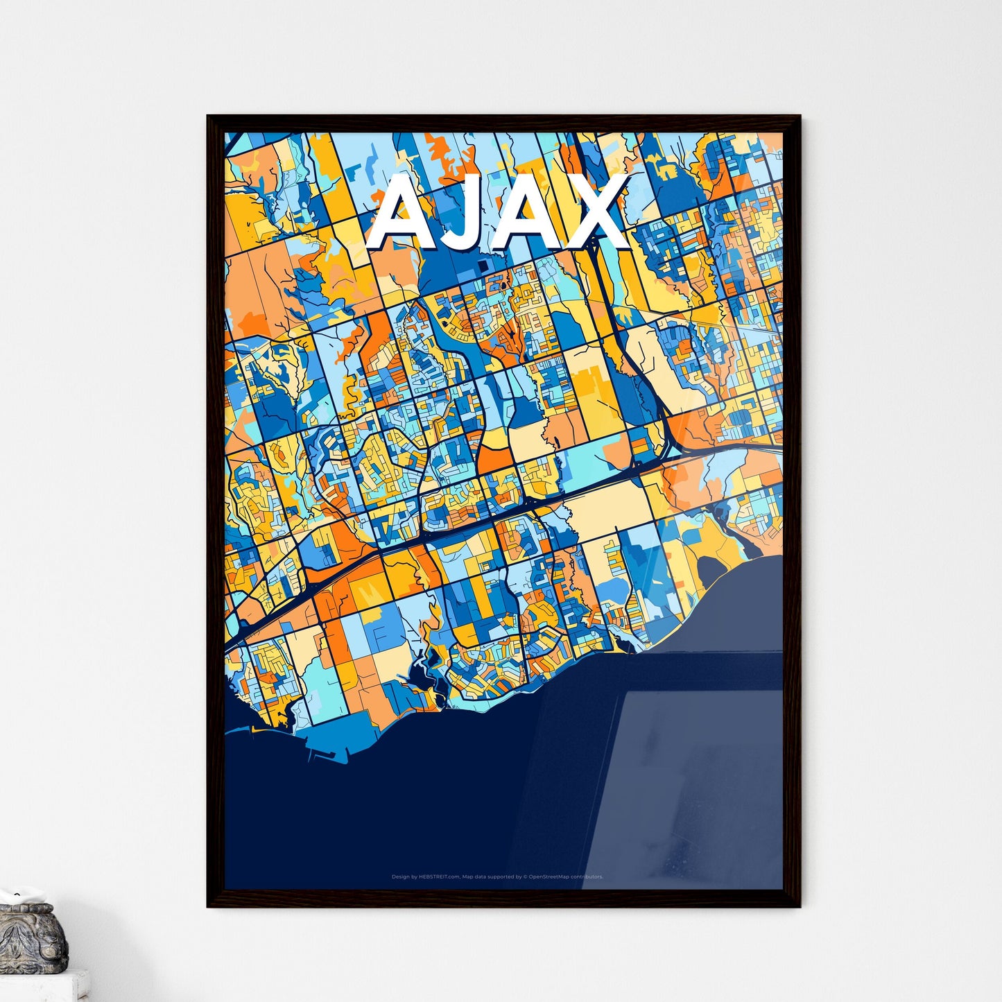 AJAX CANADA Vibrant Colorful Art Map Poster Blue Orange