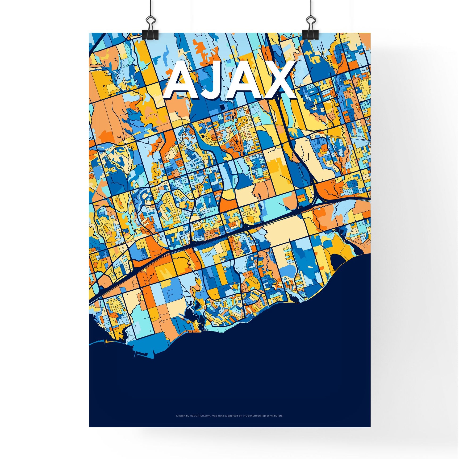 AJAX CANADA Vibrant Colorful Art Map Poster Blue Orange