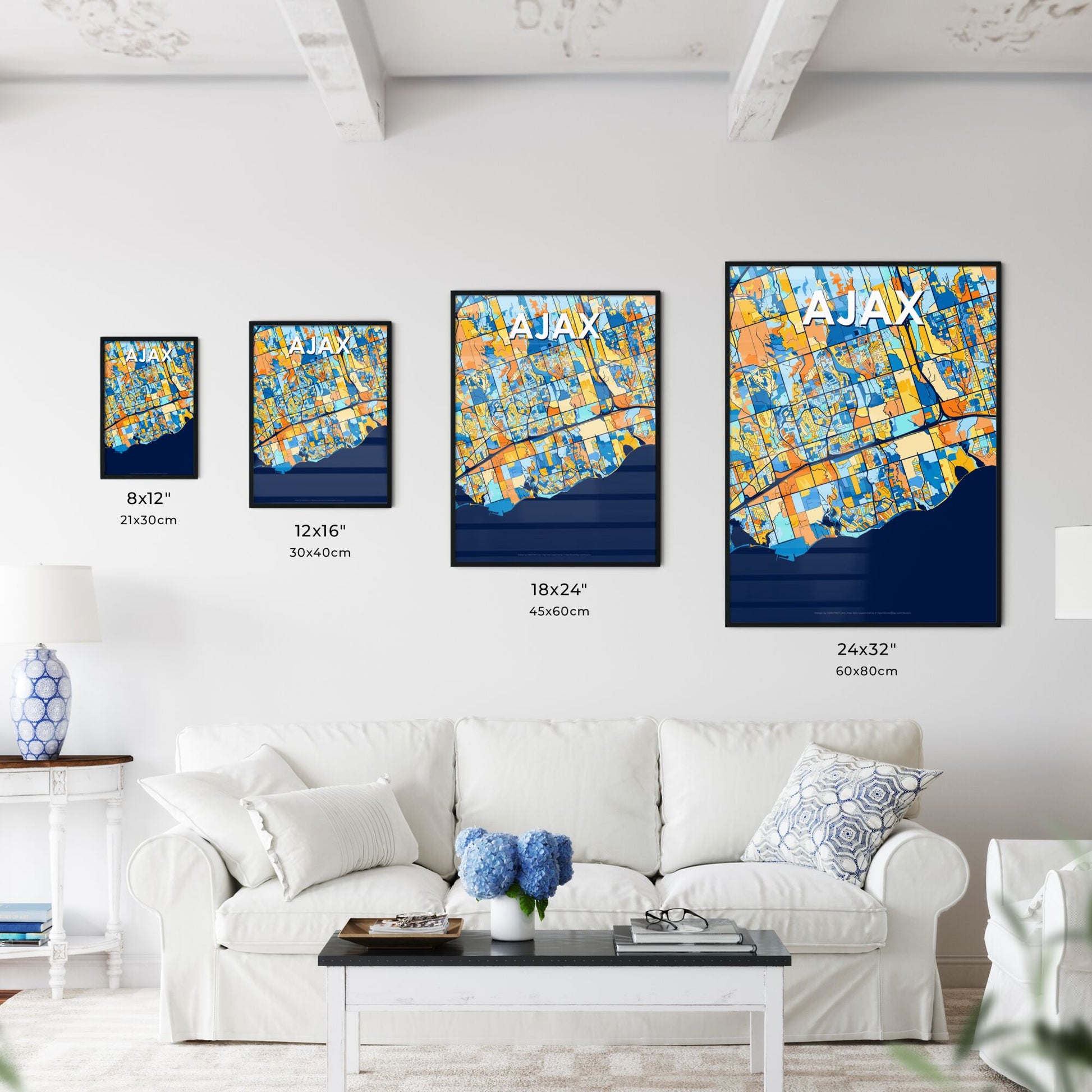 AJAX CANADA Vibrant Colorful Art Map Poster Blue Orange