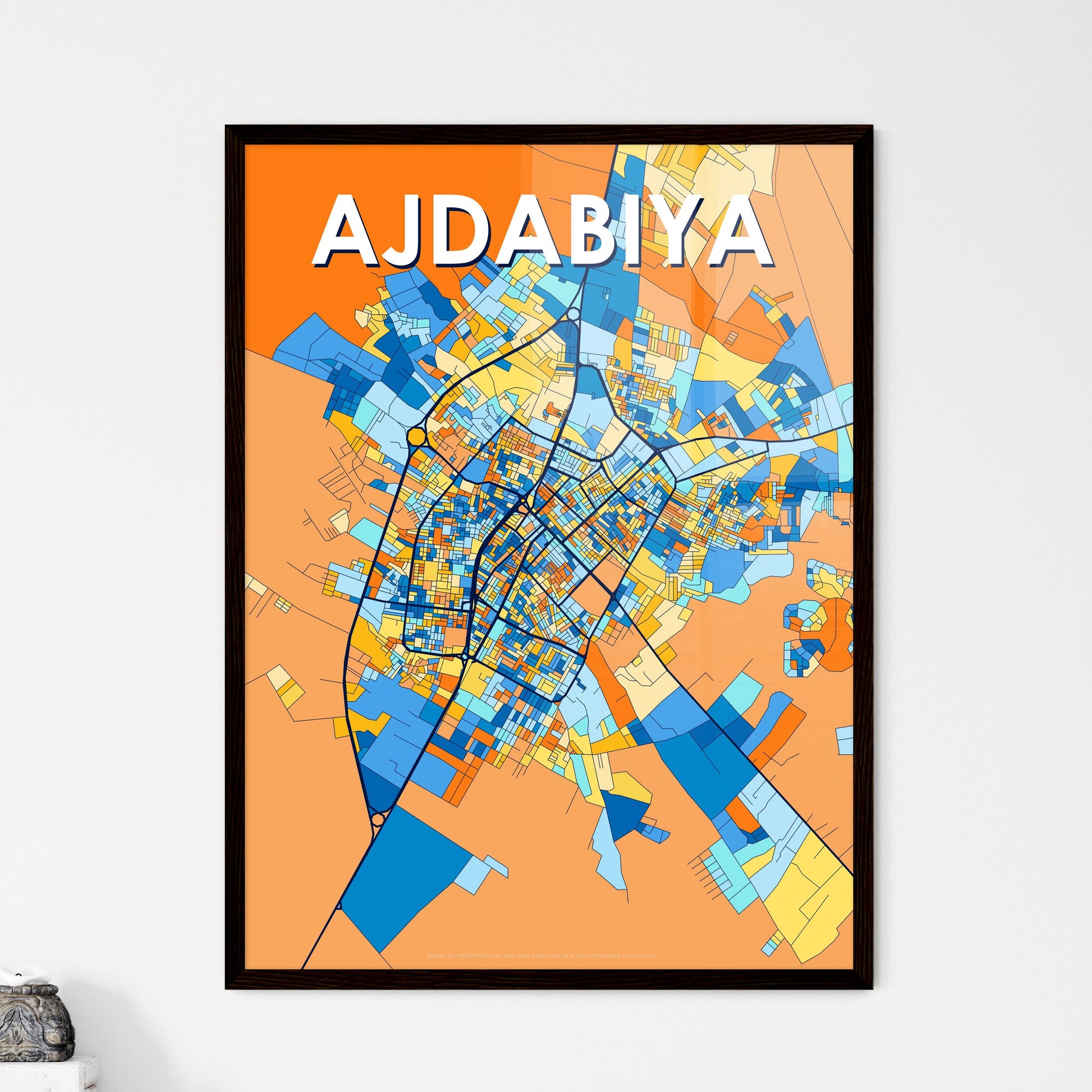 AJDABIYA LIBYA Vibrant Colorful Art Map Poster Blue Orange