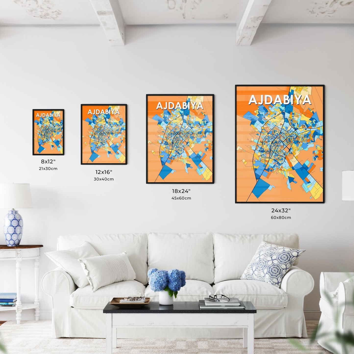 AJDABIYA LIBYA Vibrant Colorful Art Map Poster Blue Orange