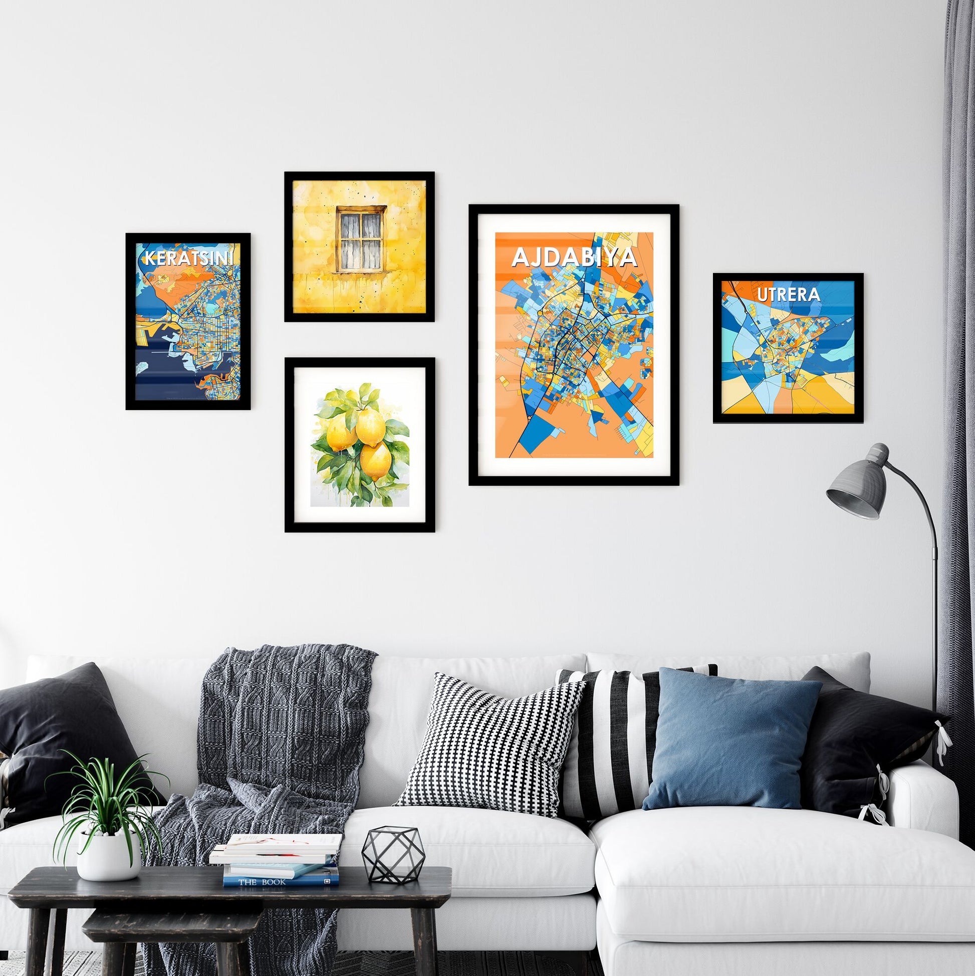 AJDABIYA LIBYA Vibrant Colorful Art Map Poster Blue Orange