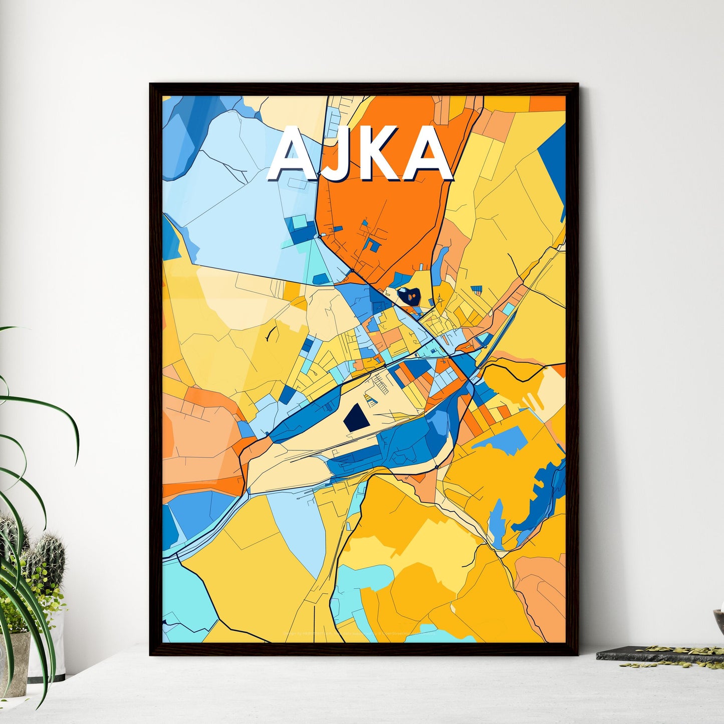 AJKA HUNGARY Vibrant Colorful Art Map Poster Blue Orange