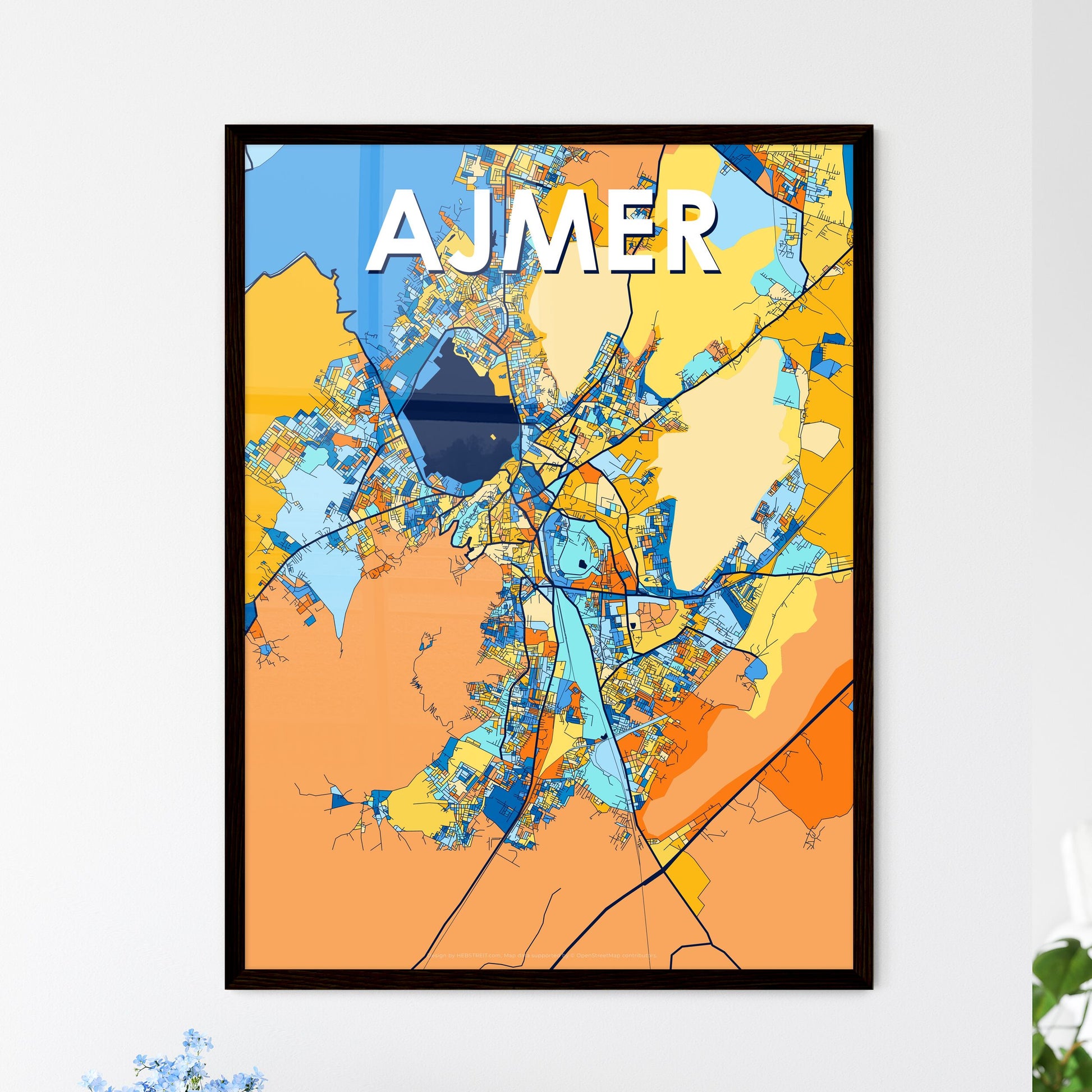 AJMER INDIA Vibrant Colorful Art Map Poster Blue Orange