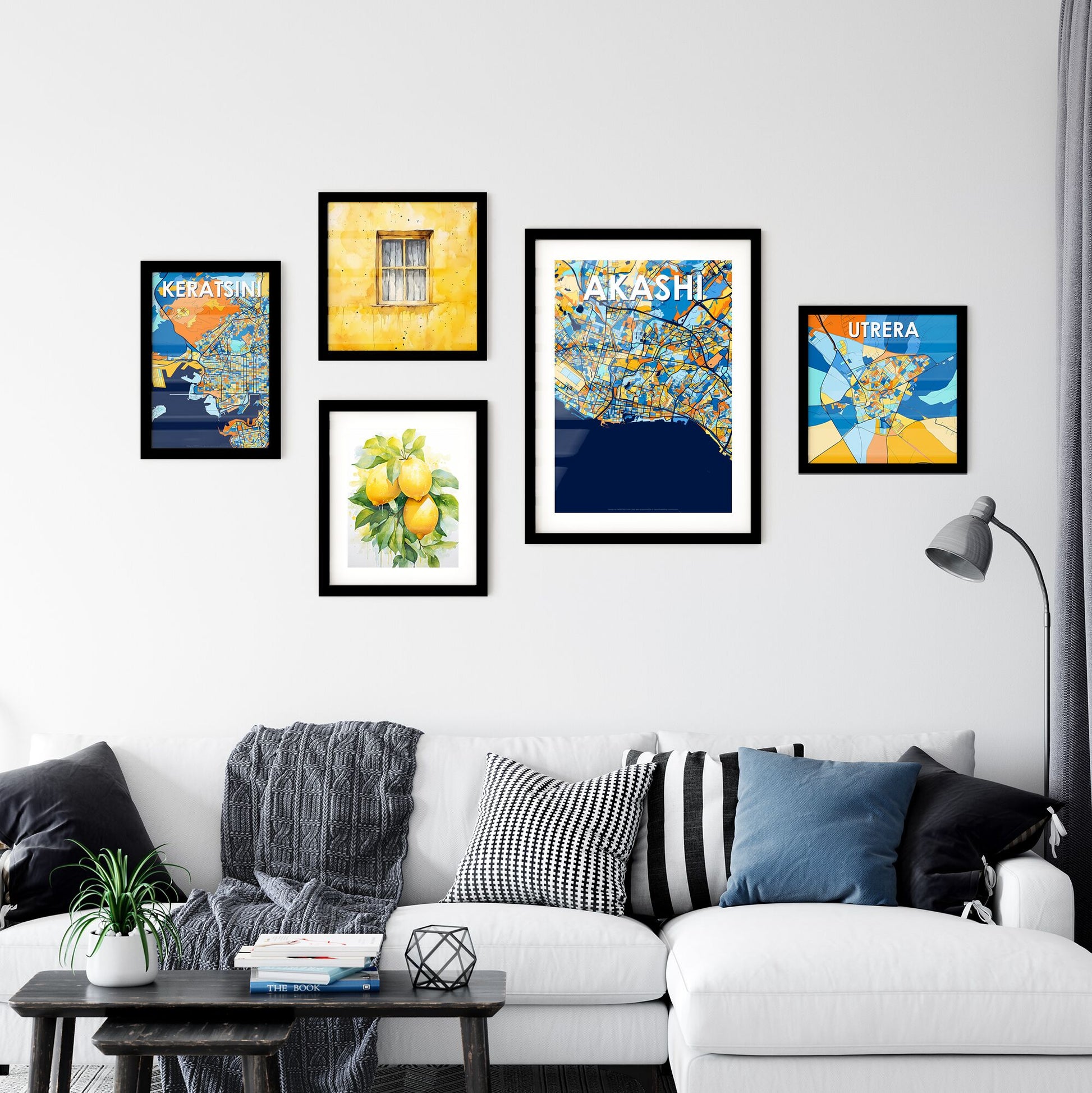 AKASHI JAPAN Vibrant Colorful Art Map Poster Blue Orange