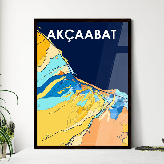 AKÇAABAT TURKEY Vibrant Colorful Art Map Poster Blue Orange